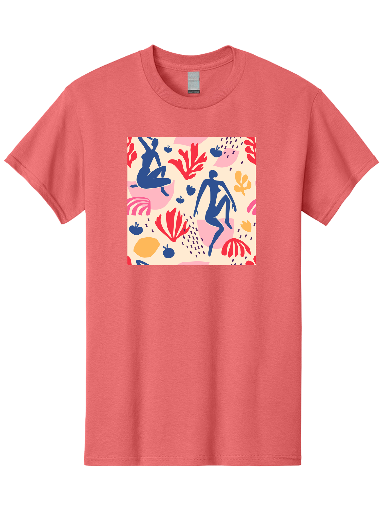 Abstract-Figures Men'S Graphic Tee, 100% Cotton, Comfortable Casual Summer Wear, Machine Washable, Blue Silhouettes Dancing, Abstract Floral Pattern, Vibrant Colors, Dynamic Movement, Playful Atmosphere, Modern Art, Colorful Design, Aab601 11