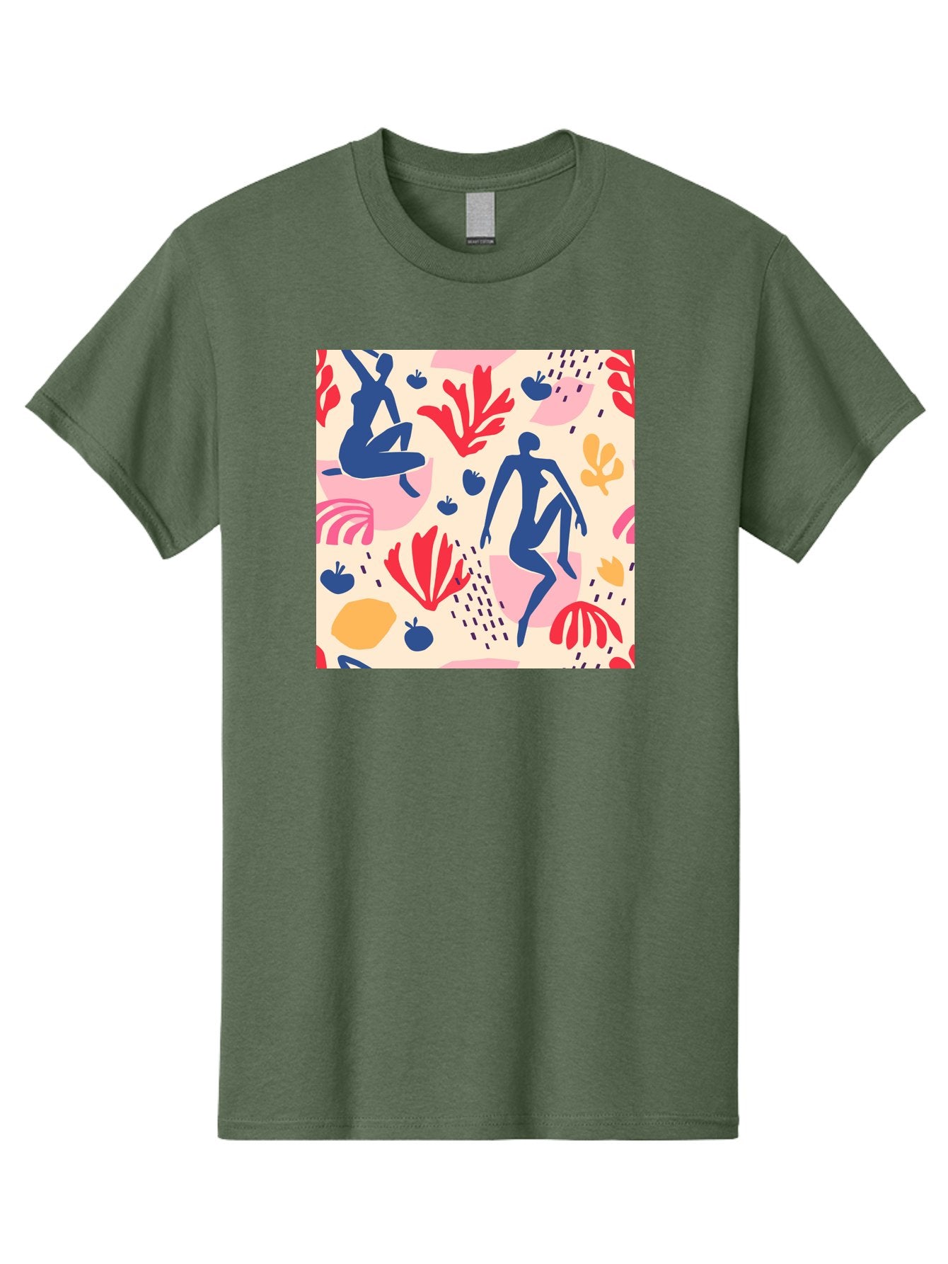 Abstract-Figures Men'S Graphic Tee, 100% Cotton, Comfortable Casual Summer Wear, Machine Washable, Blue Silhouettes Dancing, Abstract Floral Pattern, Vibrant Colors, Dynamic Movement, Playful Atmosphere, Modern Art, Colorful Design, Aab601 13