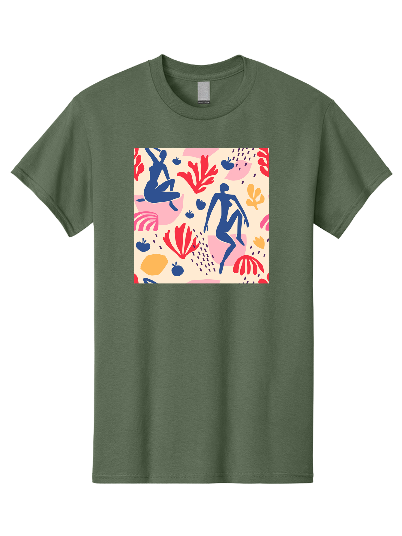 Abstract-Figures Men'S Graphic Tee, 100% Cotton, Comfortable Casual Summer Wear, Machine Washable, Blue Silhouettes Dancing, Abstract Floral Pattern, Vibrant Colors, Dynamic Movement, Playful Atmosphere, Modern Art, Colorful Design, Aab601 29
