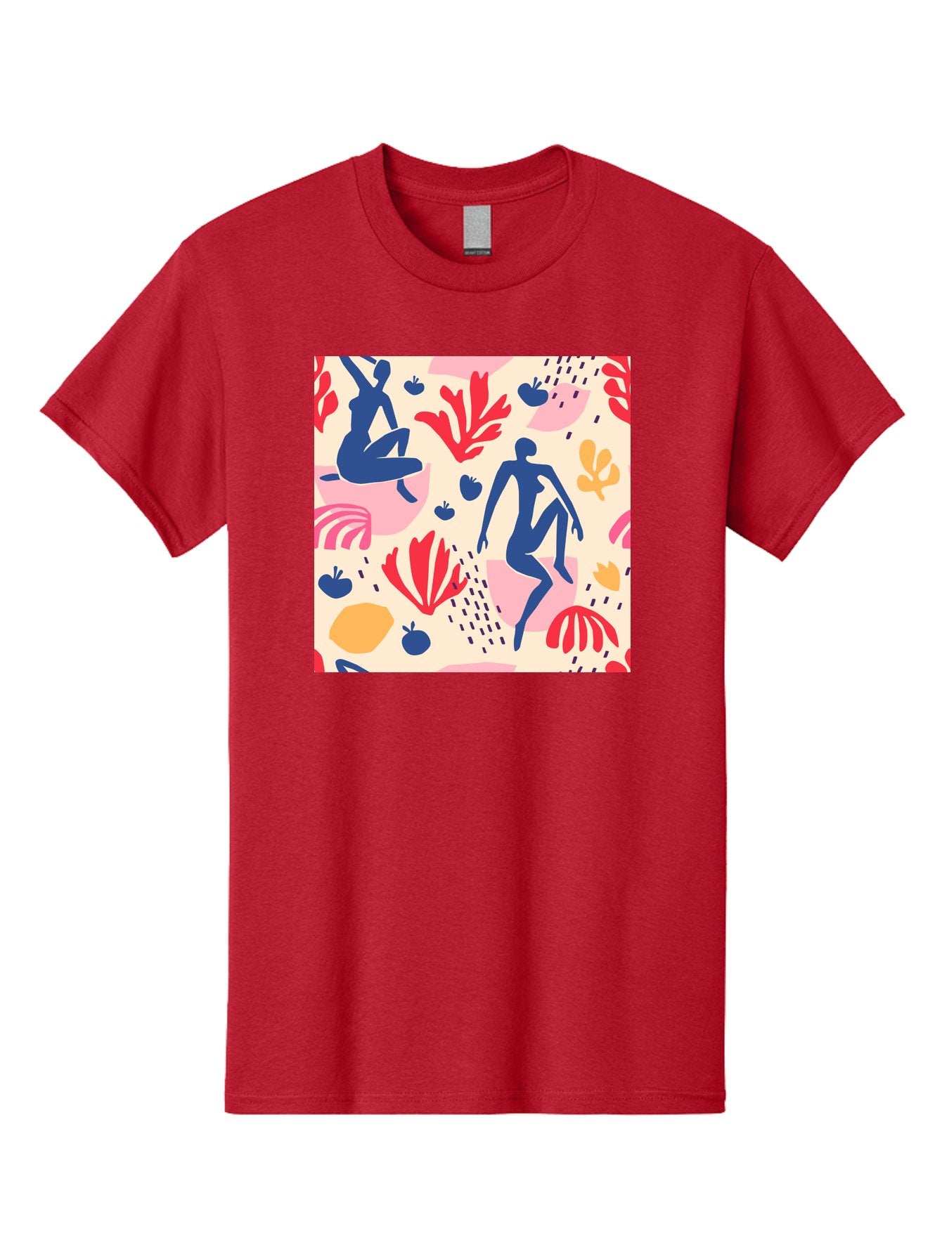 Abstract-Figures Men'S Graphic Tee, 100% Cotton, Comfortable Casual Summer Wear, Machine Washable, Blue Silhouettes Dancing, Abstract Floral Pattern, Vibrant Colors, Dynamic Movement, Playful Atmosphere, Modern Art, Colorful Design, Aab601 14