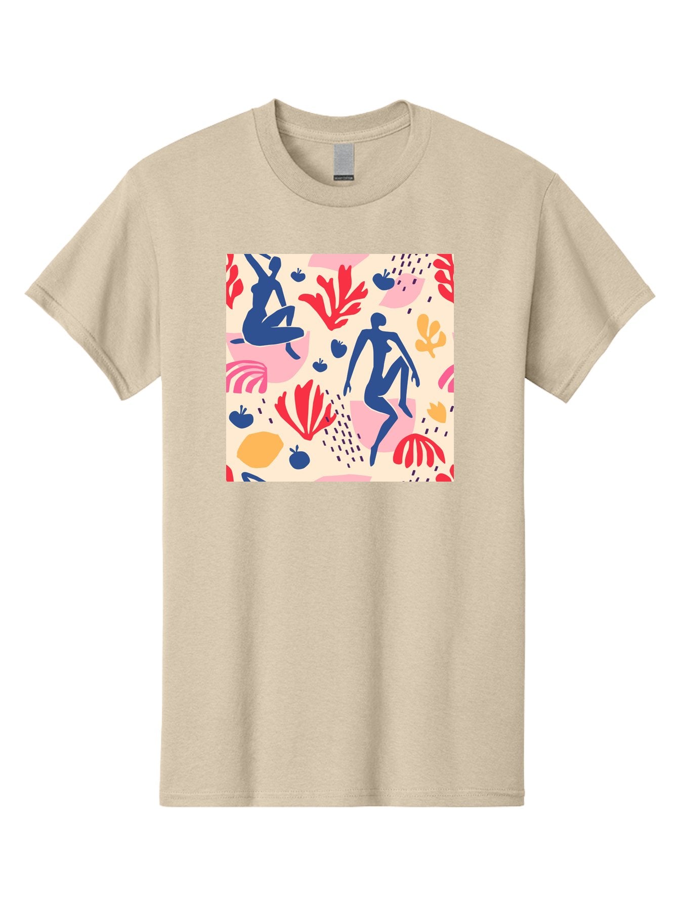 Abstract-Figures Men'S Graphic Tee, 100% Cotton, Comfortable Casual Summer Wear, Machine Washable, Blue Silhouettes Dancing, Abstract Floral Pattern, Vibrant Colors, Dynamic Movement, Playful Atmosphere, Modern Art, Colorful Design, Aab601 9