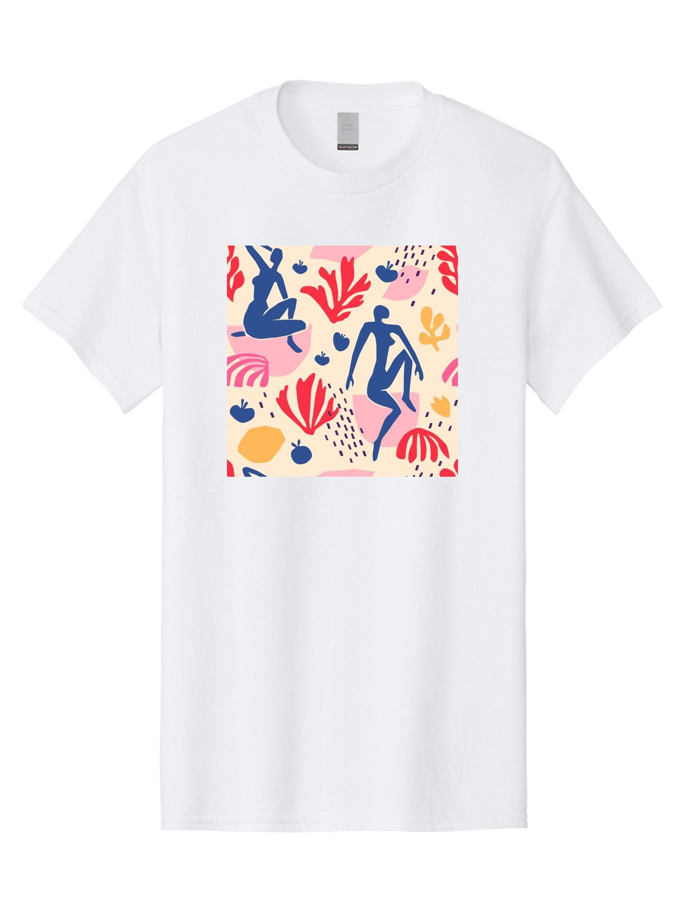 Abstract-Figures Men'S Graphic Tee, 100% Cotton, Comfortable Casual Summer Wear, Machine Washable, Blue Silhouettes Dancing, Abstract Floral Pattern, Vibrant Colors, Dynamic Movement, Playful Atmosphere, Modern Art, Colorful Design, Aab601 7