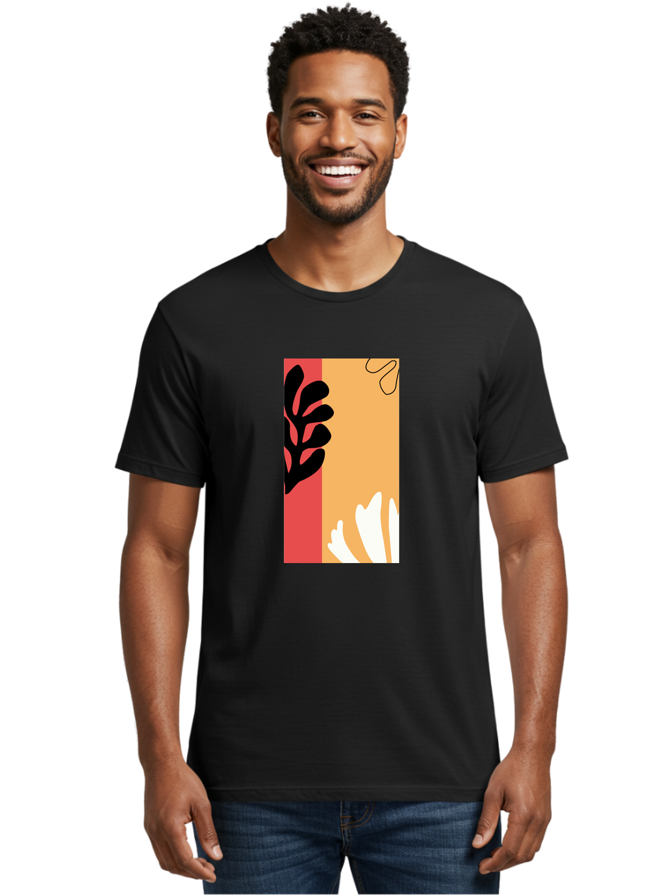 Abstract-Flowers Men'S Graphic Tee, 100% Cotton, Comfortable Casual Summer Wear, Machine Washable, Abstract Leaves, Graphic Design, Modern Art, Bold Colors, Minimalist Style, Floral Motif, Creative Expression, Digital Illustration Aab602 30