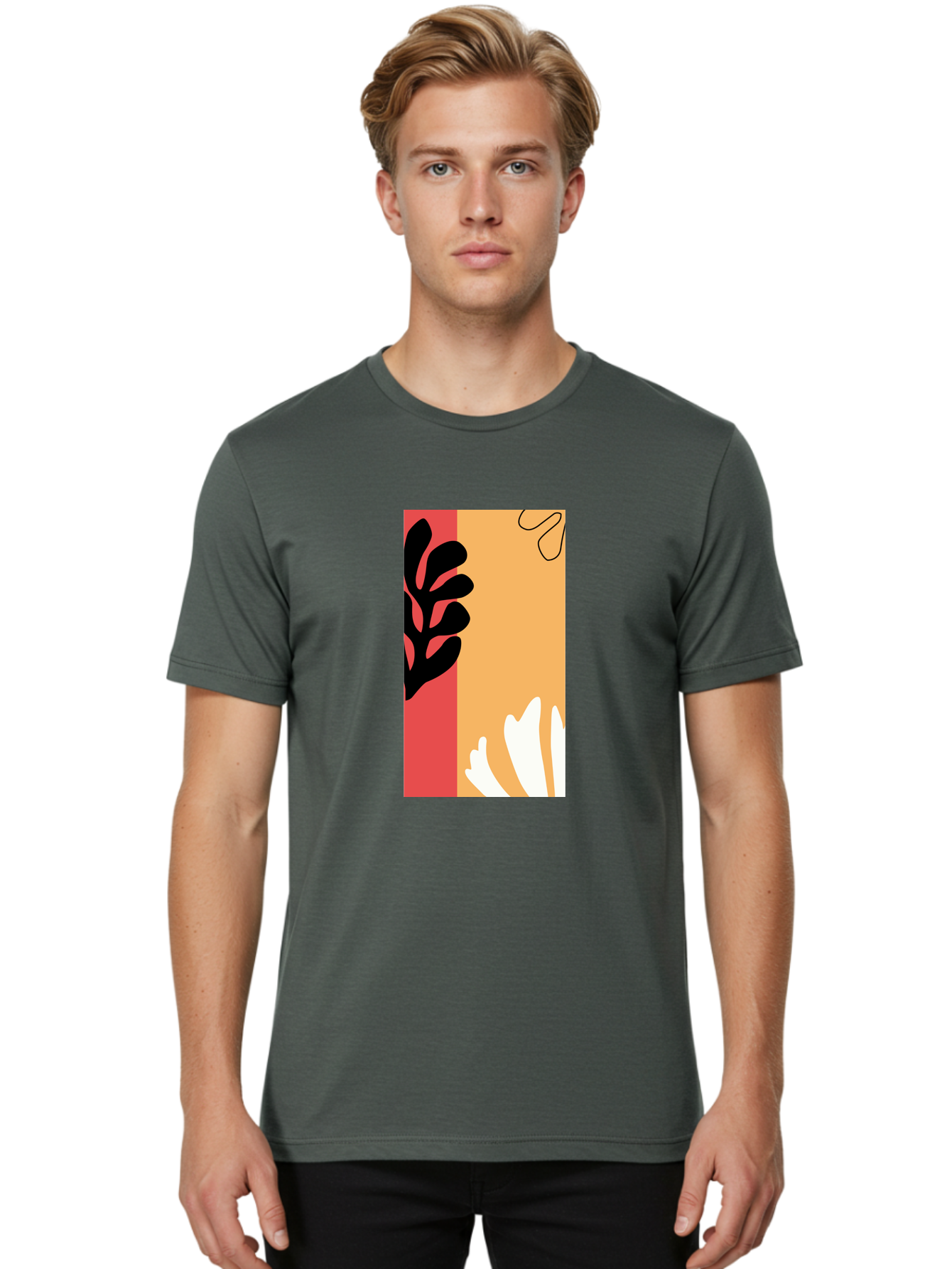 Abstract-Flowers Men'S Graphic Tee, 100% Cotton, Comfortable Casual Summer Wear, Machine Washable, Abstract Leaves, Graphic Design, Modern Art, Bold Colors, Minimalist Style, Floral Motif, Creative Expression, Digital Illustration Aab602 8
