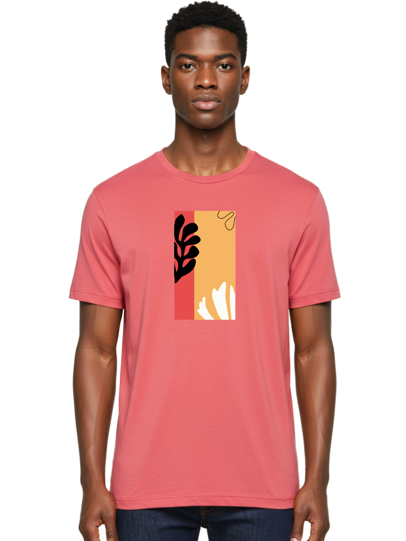 Abstract-Flowers Men'S Graphic Tee, 100% Cotton, Comfortable Casual Summer Wear, Machine Washable, Abstract Leaves, Graphic Design, Modern Art, Bold Colors, Minimalist Style, Floral Motif, Creative Expression, Digital Illustration Aab602 10