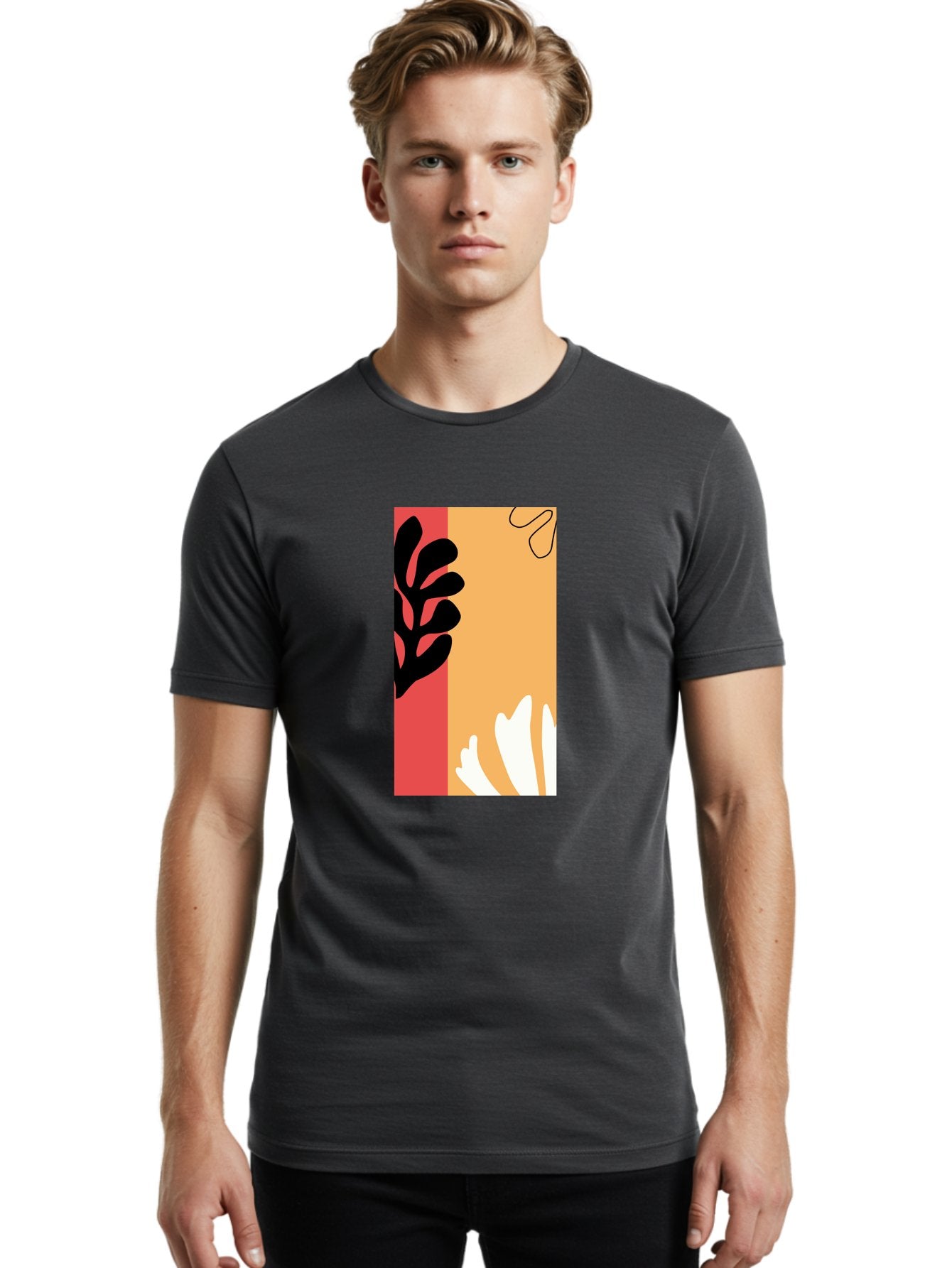 Abstract-Flowers Men'S Graphic Tee, 100% Cotton, Comfortable Casual Summer Wear, Machine Washable, Abstract Leaves, Graphic Design, Modern Art, Bold Colors, Minimalist Style, Floral Motif, Creative Expression, Digital Illustration Aab602 18