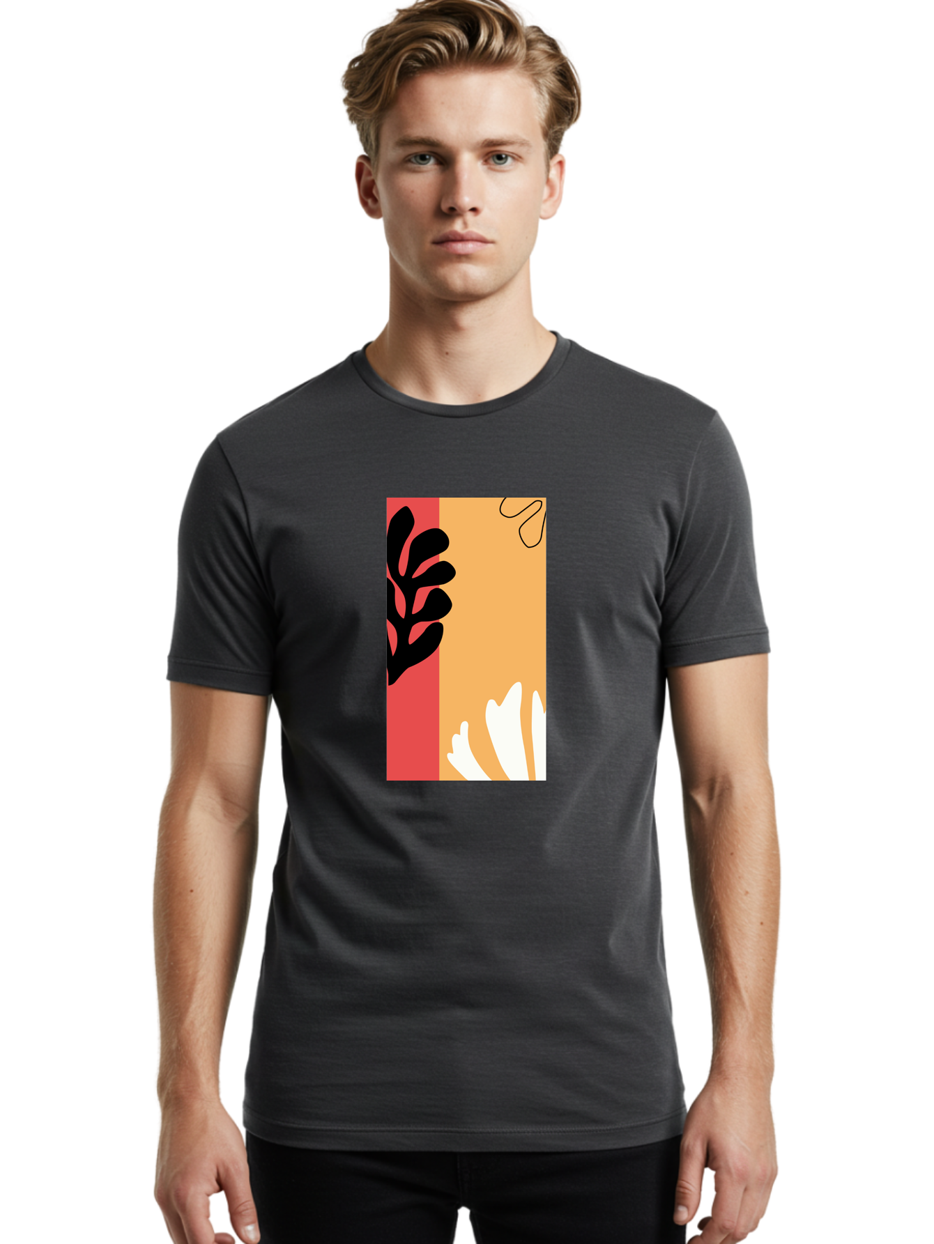 Abstract-Flowers Men'S Graphic Tee, 100% Cotton, Comfortable Casual Summer Wear, Machine Washable, Abstract Leaves, Graphic Design, Modern Art, Bold Colors, Minimalist Style, Floral Motif, Creative Expression, Digital Illustration Aab602 24