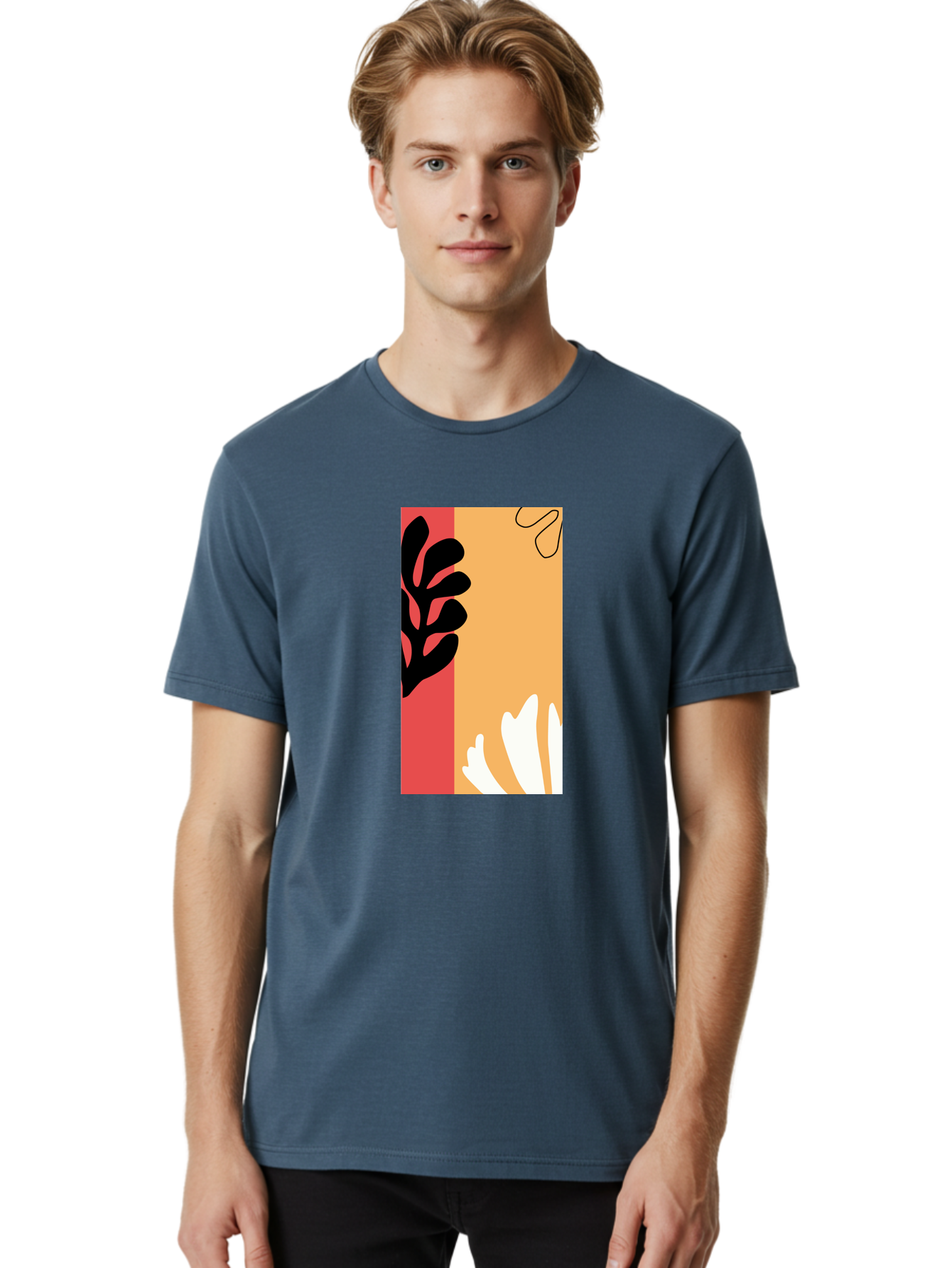 Abstract-Flowers Men'S Graphic Tee, 100% Cotton, Comfortable Casual Summer Wear, Machine Washable, Abstract Leaves, Graphic Design, Modern Art, Bold Colors, Minimalist Style, Floral Motif, Creative Expression, Digital Illustration Aab602 18