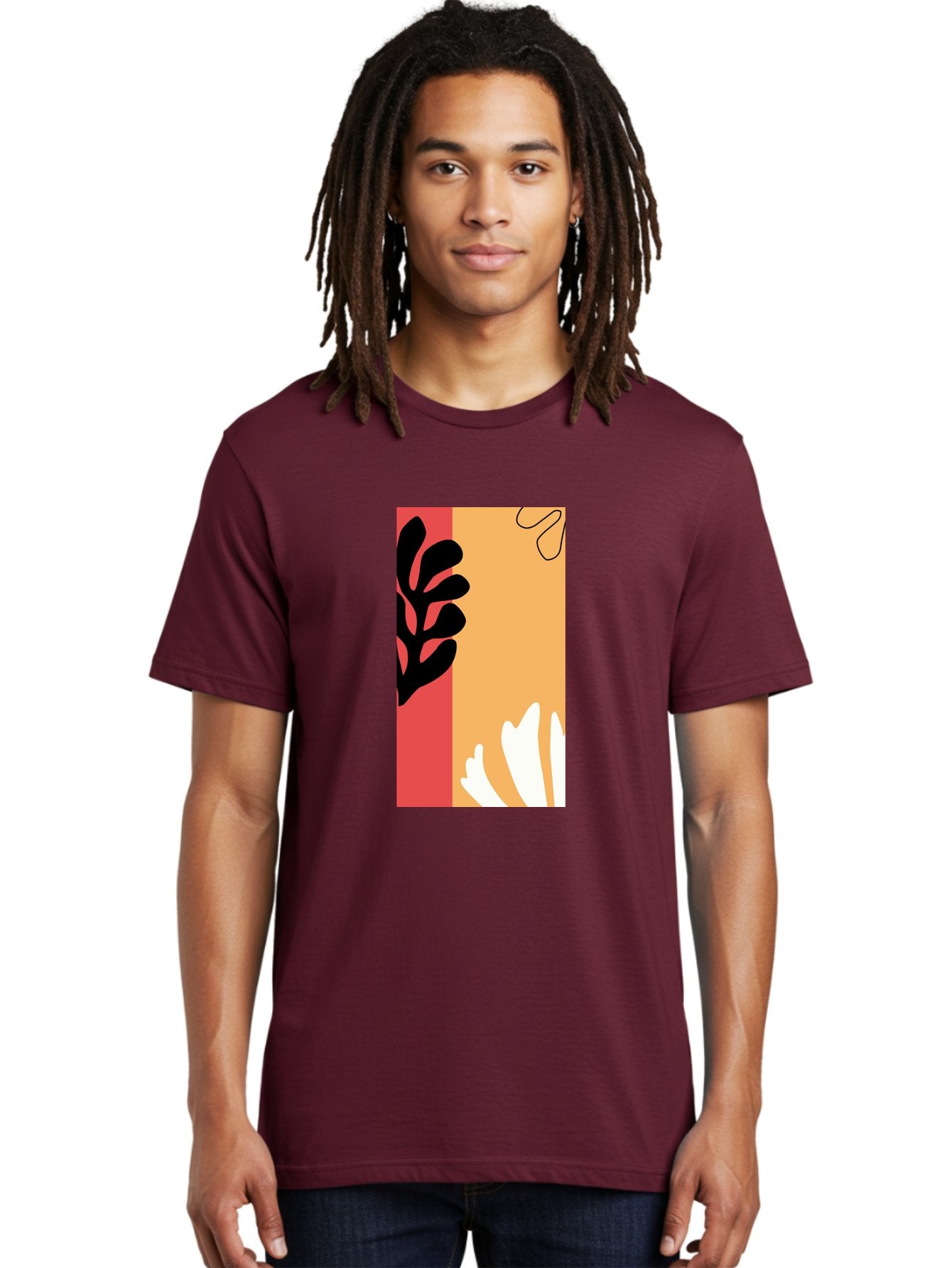 Abstract-Flowers Men'S Graphic Tee, 100% Cotton, Comfortable Casual Summer Wear, Machine Washable, Abstract Leaves, Graphic Design, Modern Art, Bold Colors, Minimalist Style, Floral Motif, Creative Expression, Digital Illustration Aab602 23