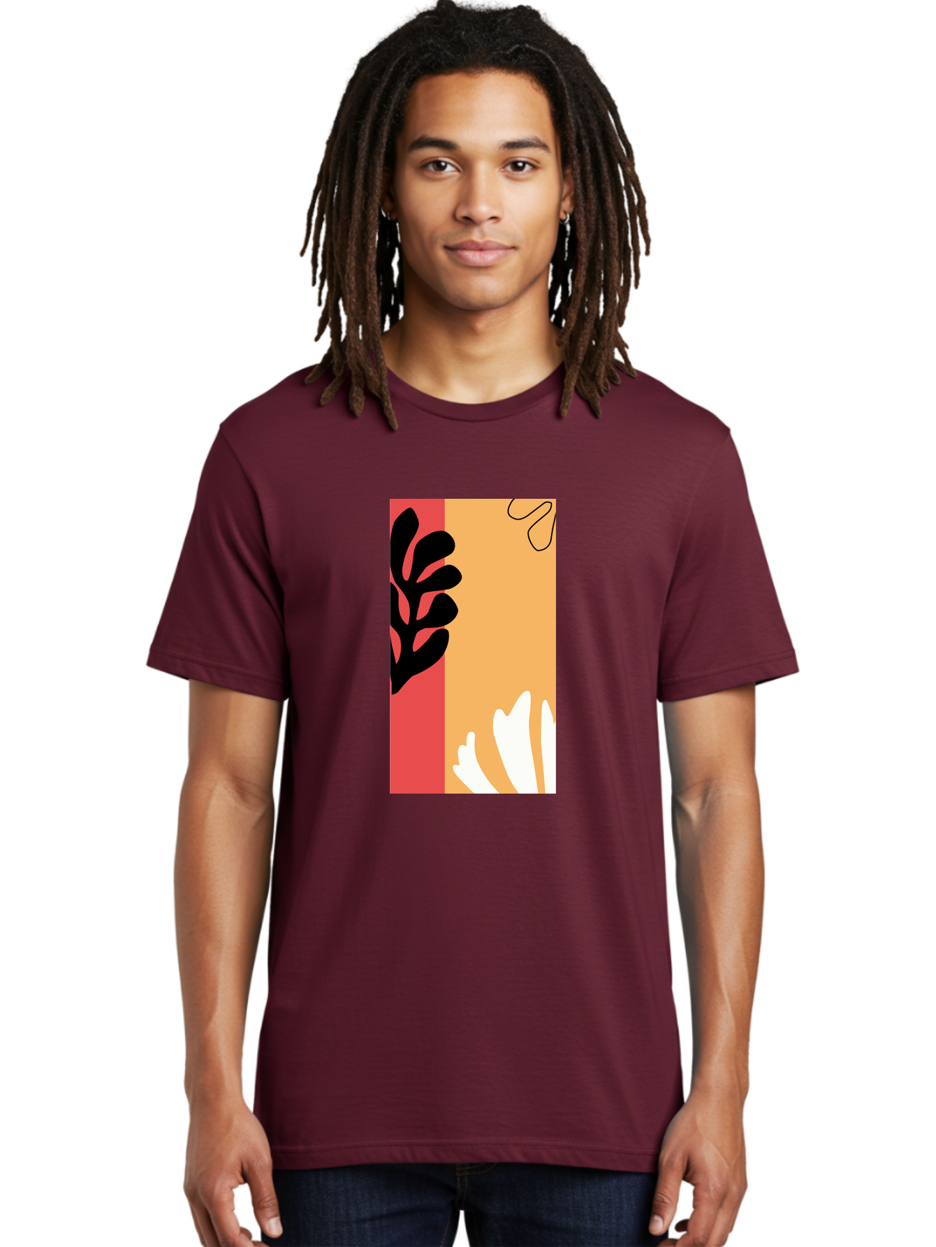 Abstract-Flowers Men'S Graphic Tee, 100% Cotton, Comfortable Casual Summer Wear, Machine Washable, Abstract Leaves, Graphic Design, Modern Art, Bold Colors, Minimalist Style, Floral Motif, Creative Expression, Digital Illustration Aab602 16