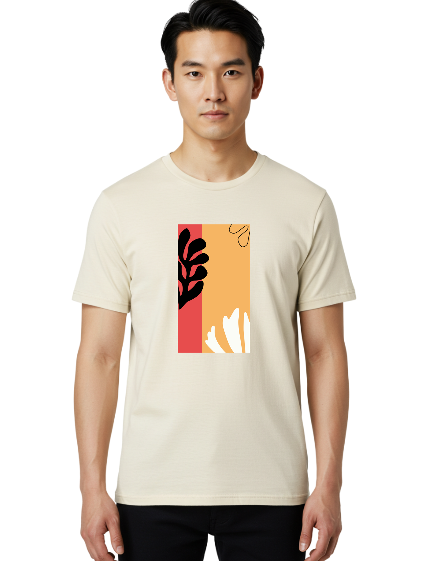 Abstract-Flowers Men'S Graphic Tee, 100% Cotton, Comfortable Casual Summer Wear, Machine Washable, Abstract Leaves, Graphic Design, Modern Art, Bold Colors, Minimalist Style, Floral Motif, Creative Expression, Digital Illustration Aab602 28