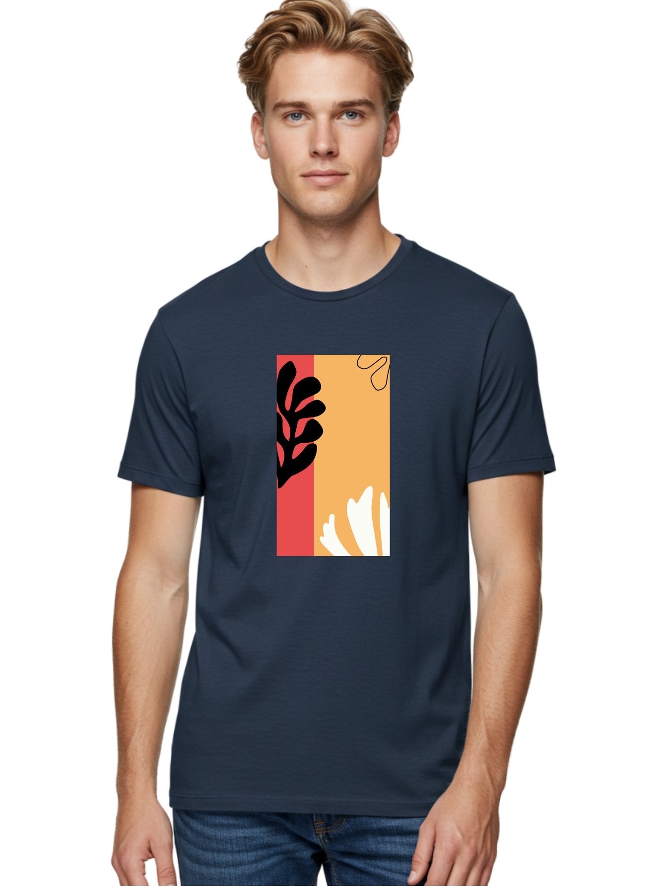 Abstract-Flowers Men'S Graphic Tee, 100% Cotton, Comfortable Casual Summer Wear, Machine Washable, Abstract Leaves, Graphic Design, Modern Art, Bold Colors, Minimalist Style, Floral Motif, Creative Expression, Digital Illustration Aab602 19