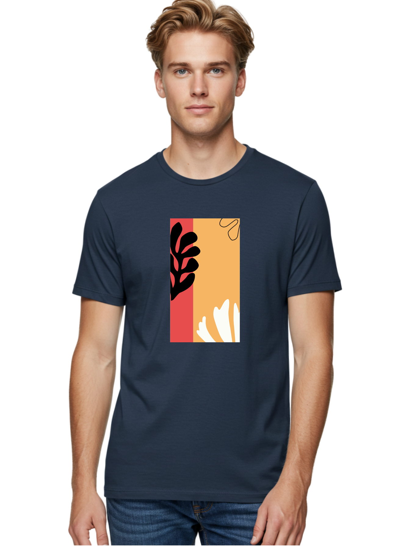 Abstract-Flowers Men'S Graphic Tee, 100% Cotton, Comfortable Casual Summer Wear, Machine Washable, Abstract Leaves, Graphic Design, Modern Art, Bold Colors, Minimalist Style, Floral Motif, Creative Expression, Digital Illustration Aab602 22