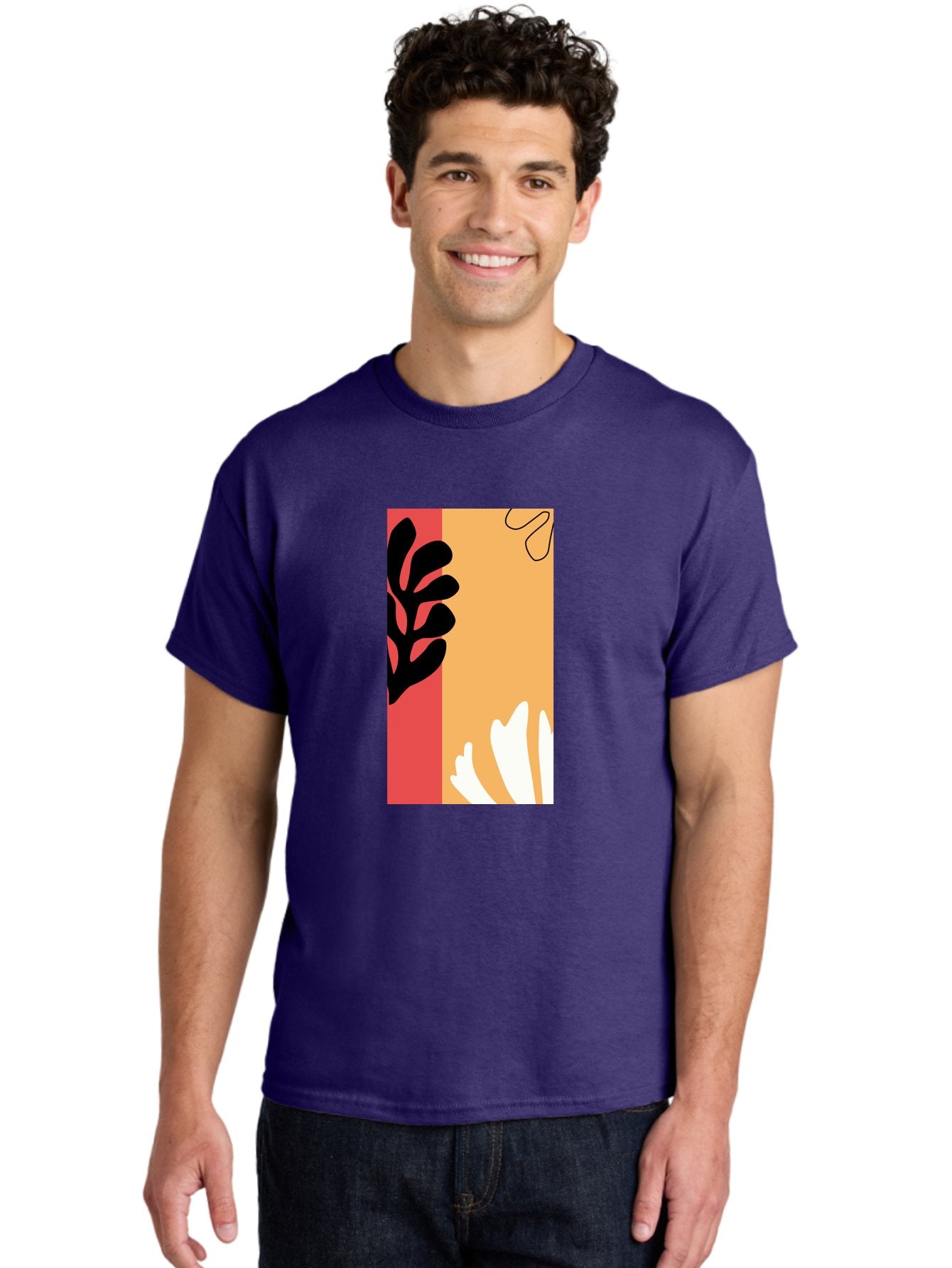 Abstract-Flowers Men'S Graphic Tee, 100% Cotton, Comfortable Casual Summer Wear, Machine Washable, Abstract Leaves, Graphic Design, Modern Art, Bold Colors, Minimalist Style, Floral Motif, Creative Expression, Digital Illustration Aab602 24