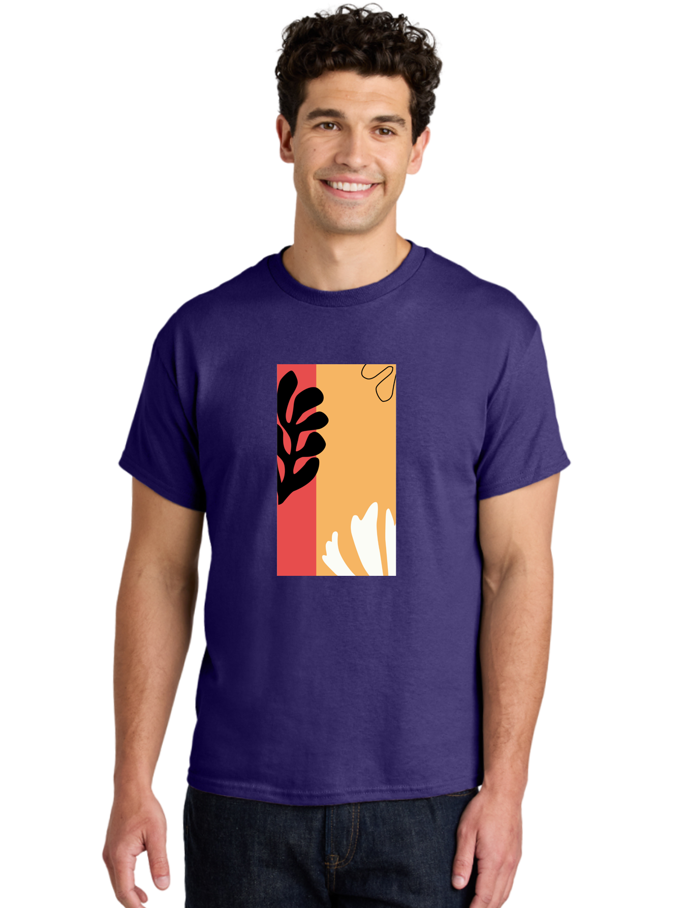Abstract-Flowers Men'S Graphic Tee, 100% Cotton, Comfortable Casual Summer Wear, Machine Washable, Abstract Leaves, Graphic Design, Modern Art, Bold Colors, Minimalist Style, Floral Motif, Creative Expression, Digital Illustration Aab602 14