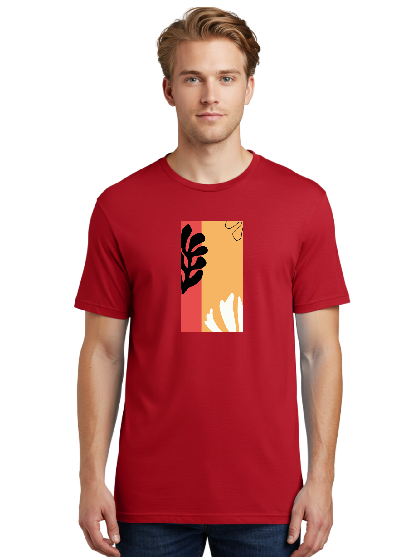 Abstract-Flowers Men'S Graphic Tee, 100% Cotton, Comfortable Casual Summer Wear, Machine Washable, Abstract Leaves, Graphic Design, Modern Art, Bold Colors, Minimalist Style, Floral Motif, Creative Expression, Digital Illustration Aab602 20