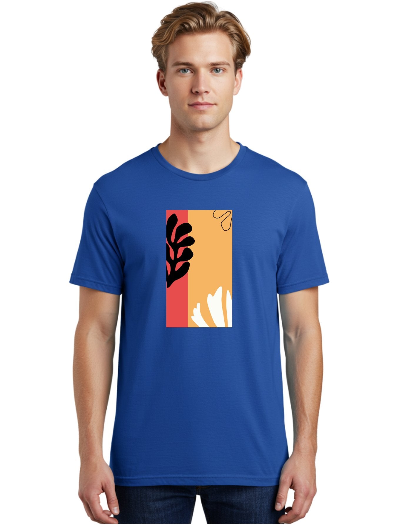 Abstract-Flowers Men'S Graphic Tee, 100% Cotton, Comfortable Casual Summer Wear, Machine Washable, Abstract Leaves, Graphic Design, Modern Art, Bold Colors, Minimalist Style, Floral Motif, Creative Expression, Digital Illustration Aab602 25