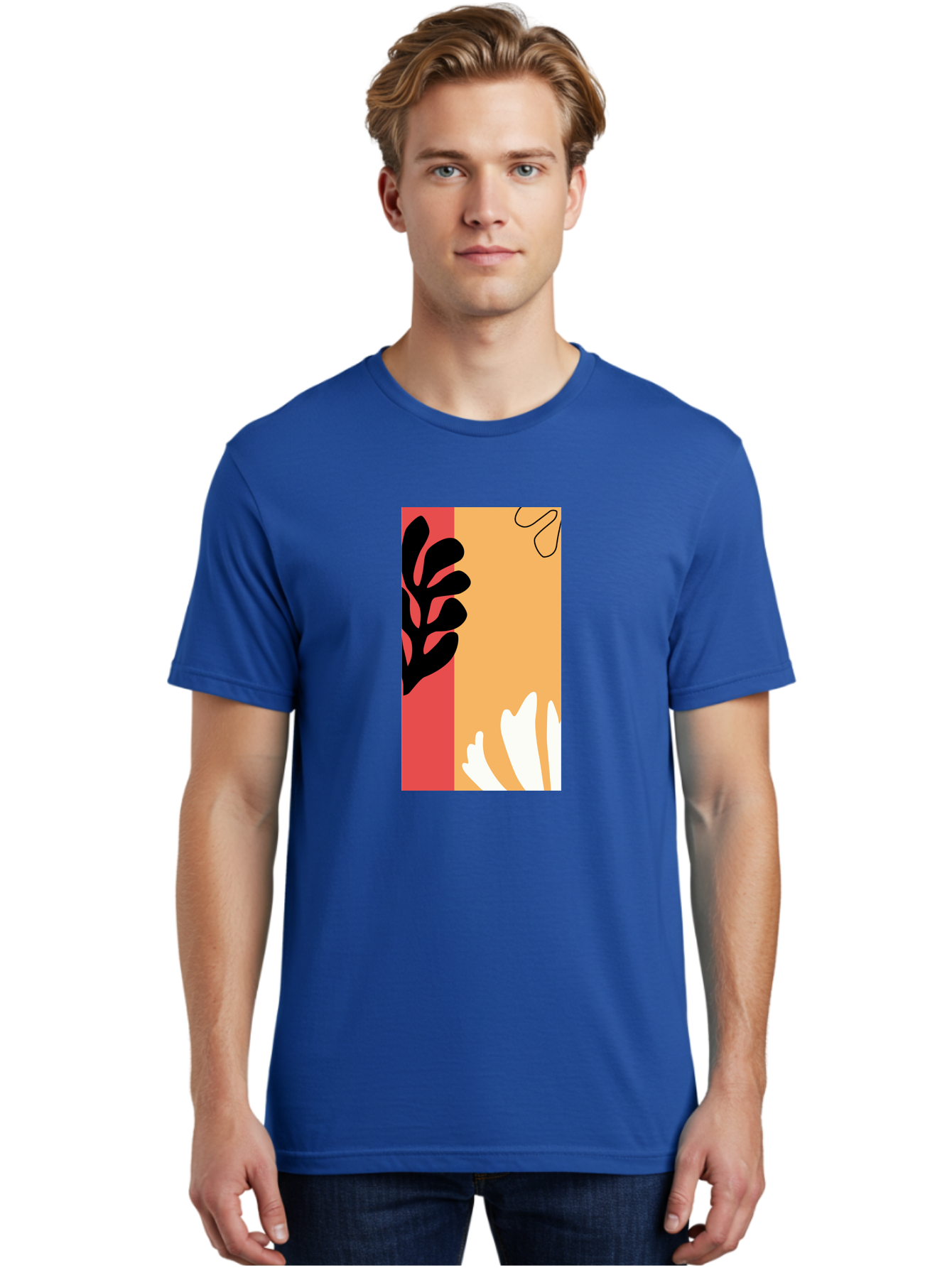 Abstract-Flowers Men'S Graphic Tee, 100% Cotton, Comfortable Casual Summer Wear, Machine Washable, Abstract Leaves, Graphic Design, Modern Art, Bold Colors, Minimalist Style, Floral Motif, Creative Expression, Digital Illustration Aab602 12