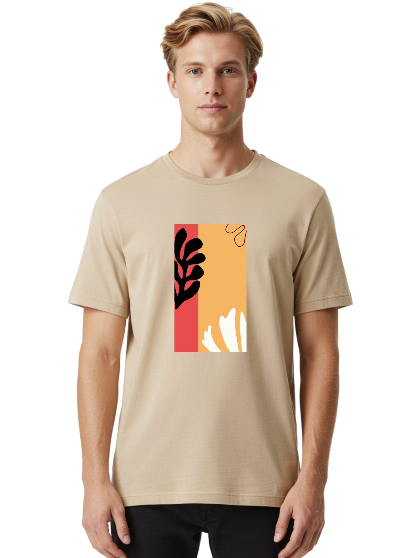 Abstract-Flowers Men'S Graphic Tee, 100% Cotton, Comfortable Casual Summer Wear, Machine Washable, Abstract Leaves, Graphic Design, Modern Art, Bold Colors, Minimalist Style, Floral Motif, Creative Expression, Digital Illustration Aab602 30