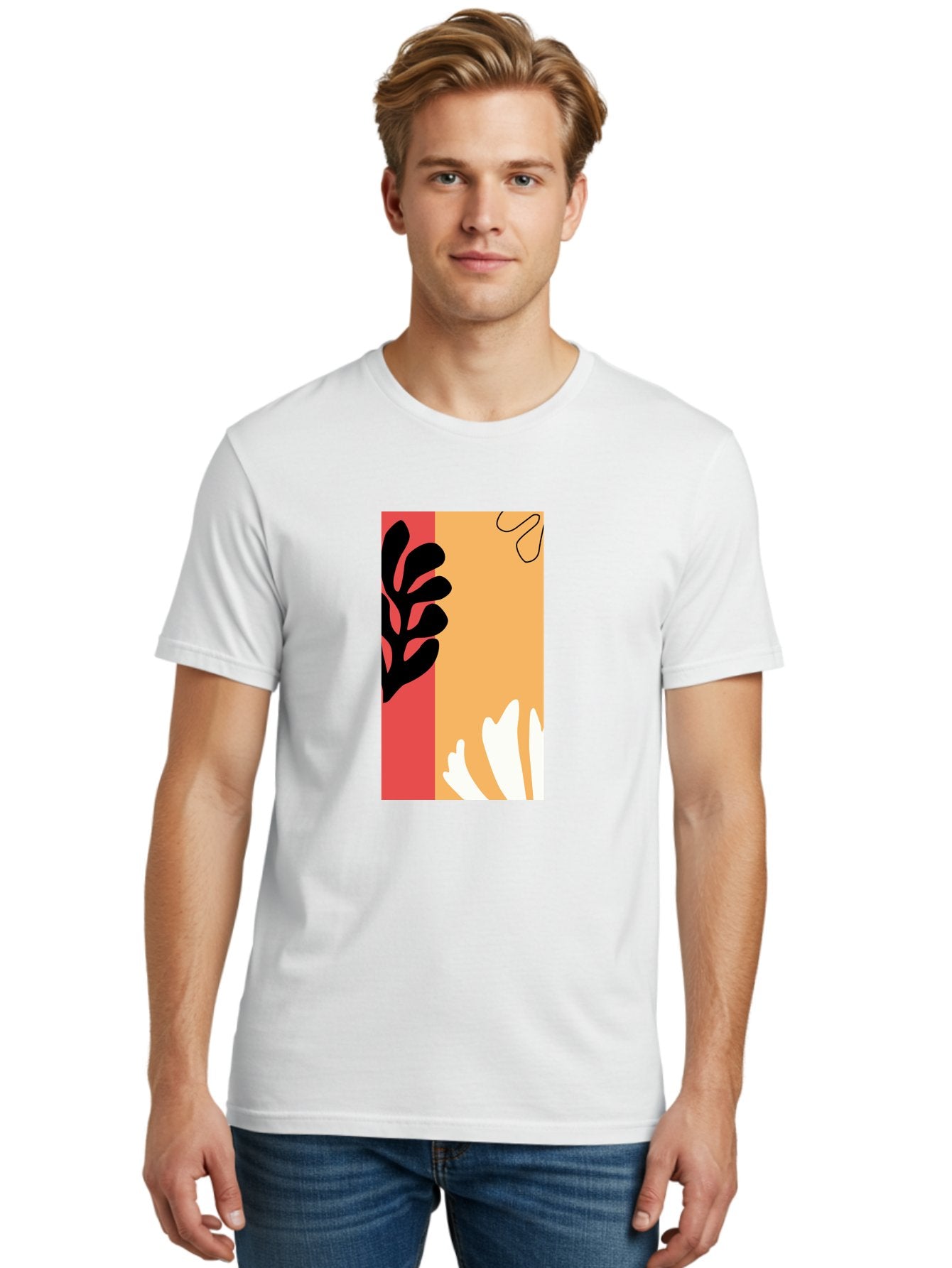 Abstract-Flowers Men'S Graphic Tee, 100% Cotton, Comfortable Casual Summer Wear, Machine Washable, Abstract Leaves, Graphic Design, Modern Art, Bold Colors, Minimalist Style, Floral Motif, Creative Expression, Digital Illustration Aab602 28