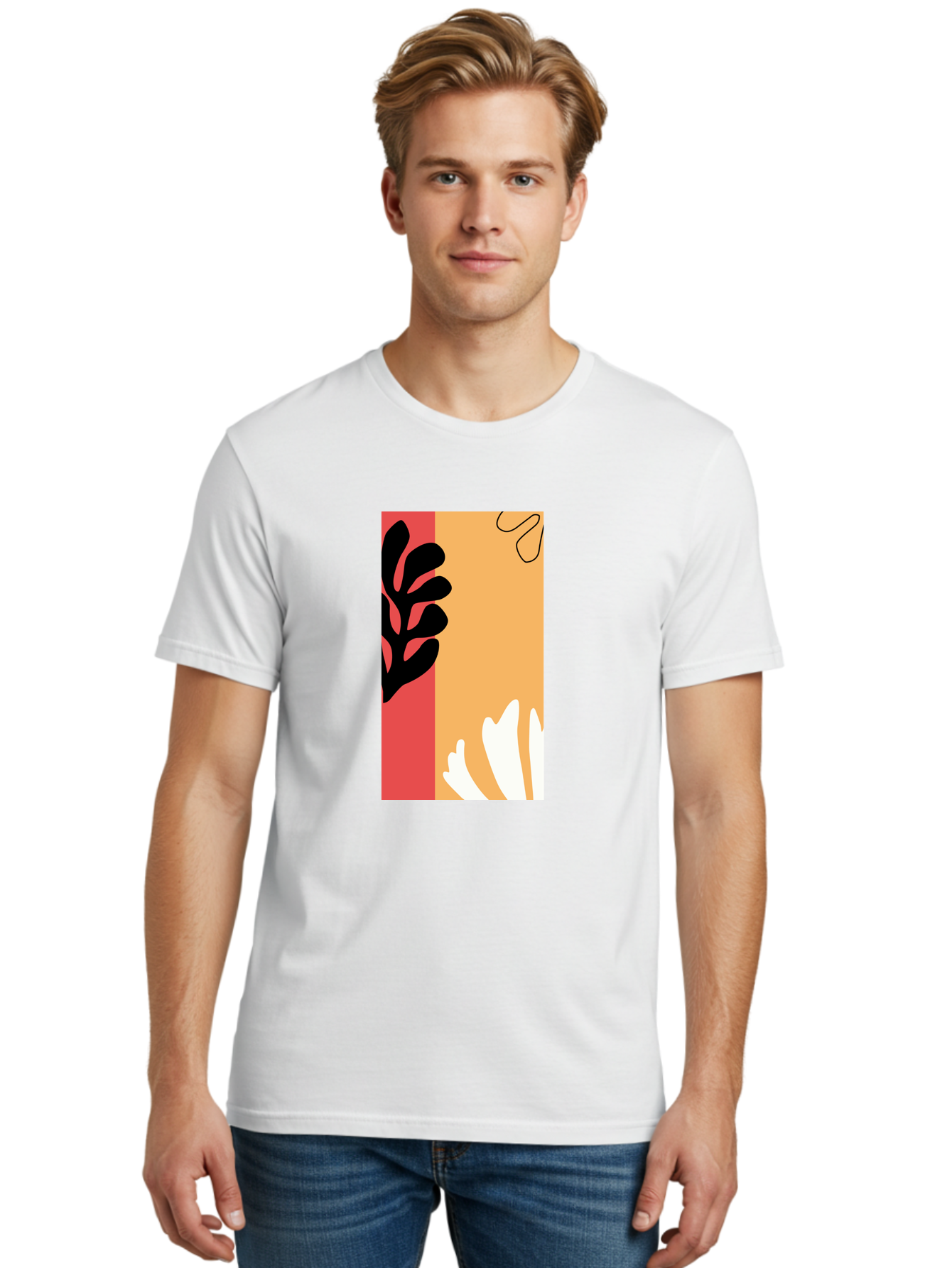Abstract-Flowers Men'S Graphic Tee, 100% Cotton, Comfortable Casual Summer Wear, Machine Washable, Abstract Leaves, Graphic Design, Modern Art, Bold Colors, Minimalist Style, Floral Motif, Creative Expression, Digital Illustration Aab602 6