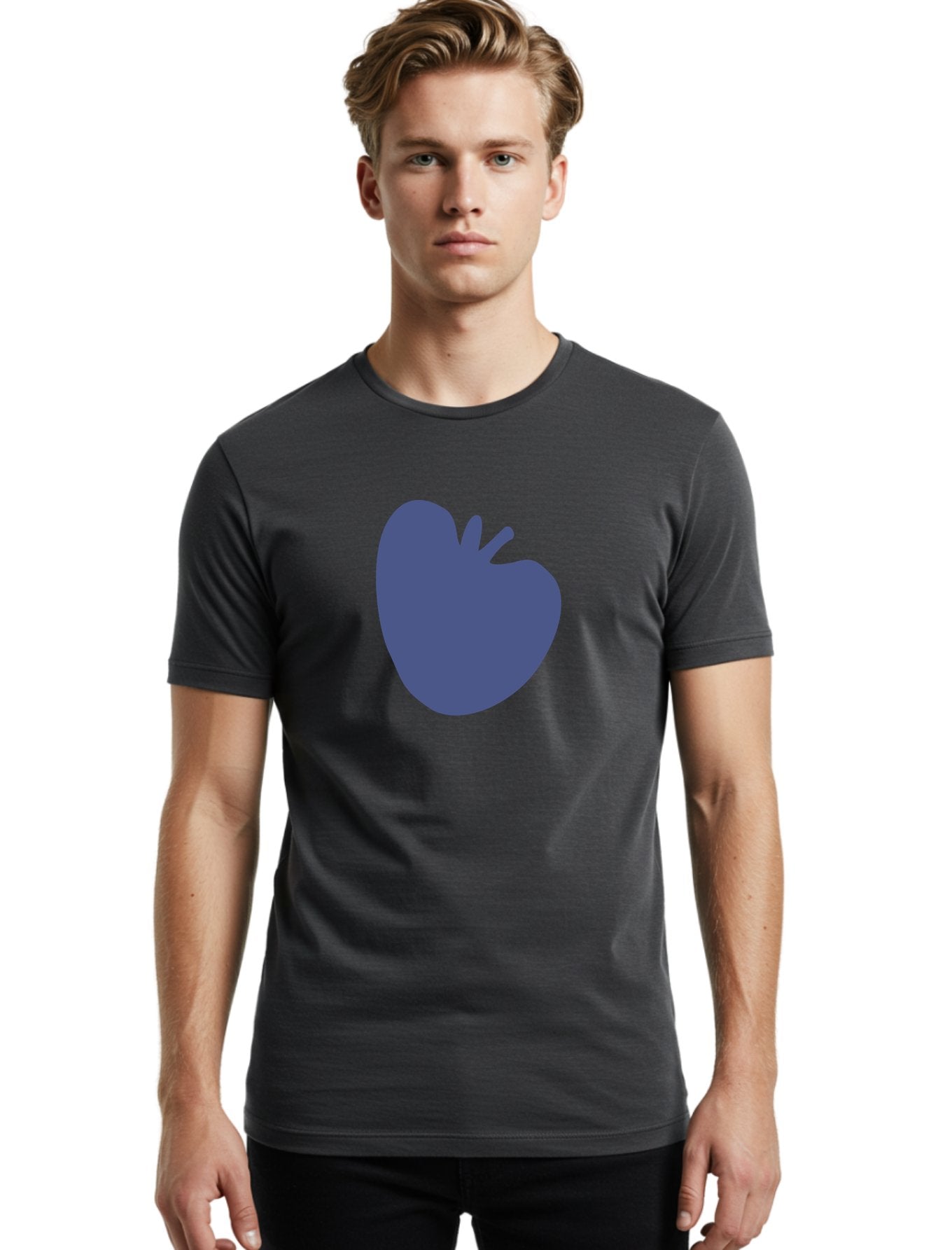 Blue-Apple-1 Men'S Graphic Tee, 100% Cotton, Comfortable Casual Summer Wear, Machine Washable, Purple Apple, Simple Design, Minimalist Logo, Fruit Symbol, Clean Graphics, Modern Illustration Aab603 19