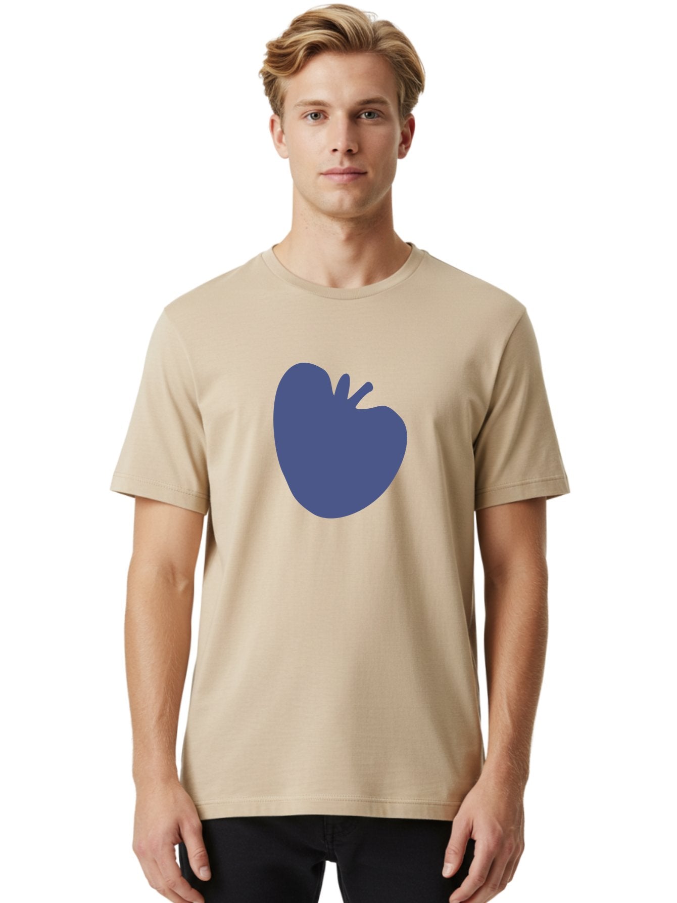 Blue-Apple-1 Men'S Graphic Tee, 100% Cotton, Comfortable Casual Summer Wear, Machine Washable, Purple Apple, Simple Design, Minimalist Logo, Fruit Symbol, Clean Graphics, Modern Illustration Aab603 27