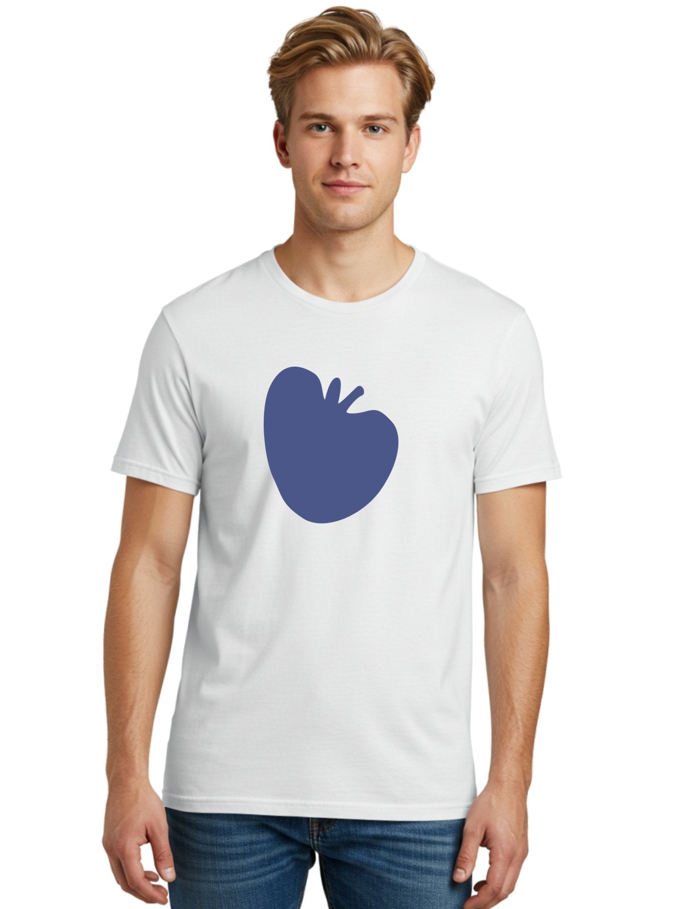 Blue-Apple-1 Men'S Graphic Tee, 100% Cotton, Comfortable Casual Summer Wear, Machine Washable, Purple Apple, Simple Design, Minimalist Logo, Fruit Symbol, Clean Graphics, Modern Illustration Aab603 30