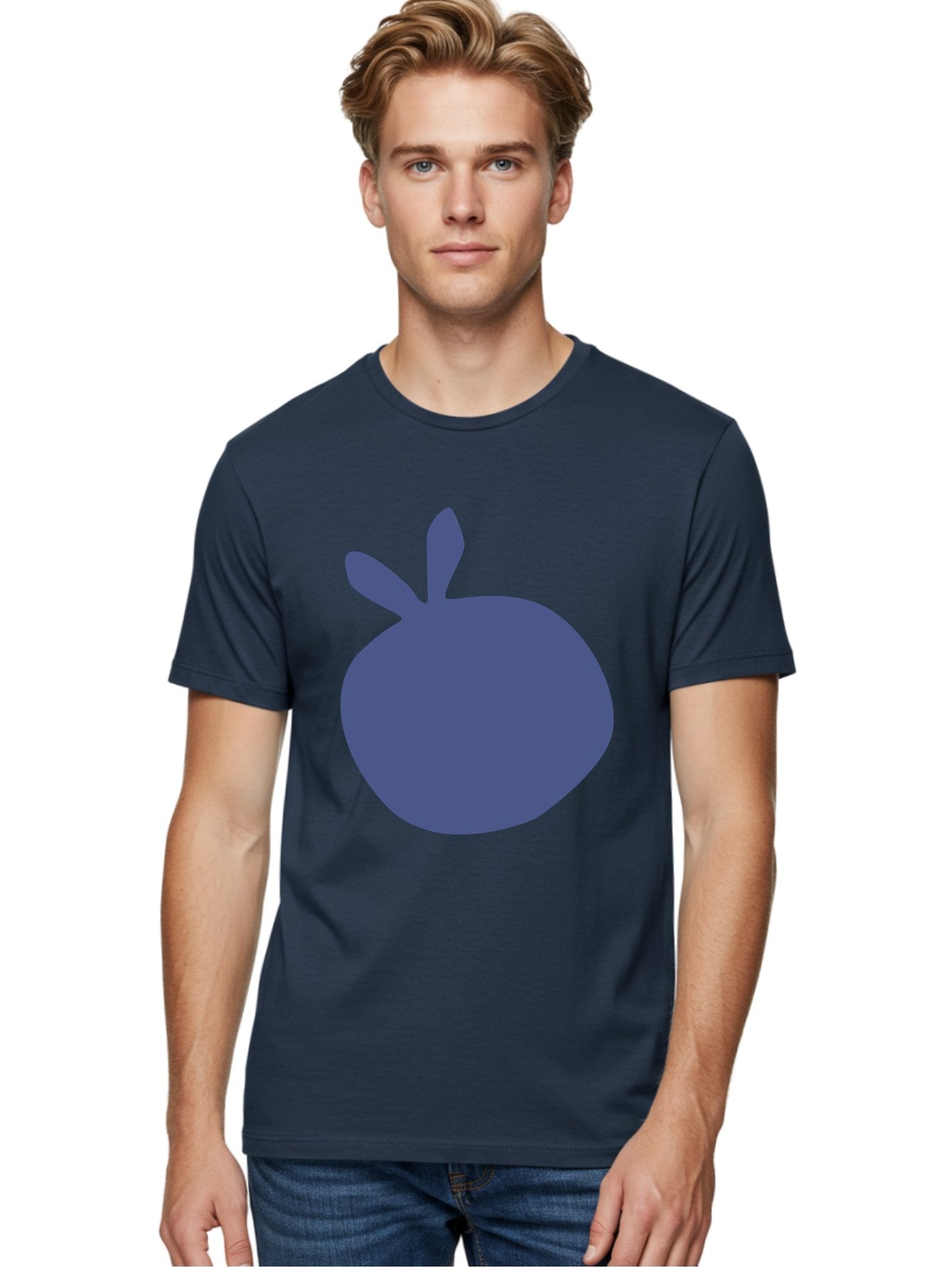Blue-Apple Men'S Graphic Tee, 100% Cotton, Comfortable Casual Summer Wear, Machine Washable, Blue Apple, Simple Design, Minimalist Art, Blue Fruit, Digital Illustration, Apple Silhouette, Graphic Icon Aab604 29