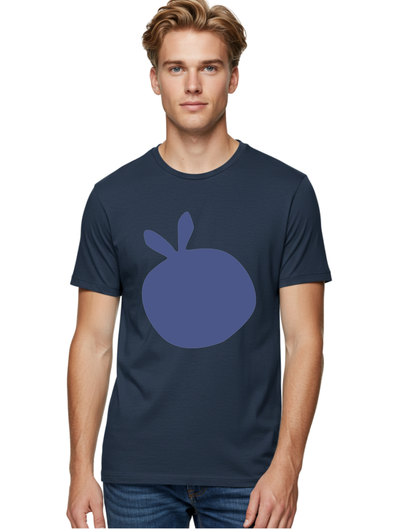 Blue-Apple Men'S Graphic Tee, 100% Cotton, Comfortable Casual Summer Wear, Machine Washable, Blue Apple, Simple Design, Minimalist Art, Blue Fruit, Digital Illustration, Apple Silhouette, Graphic Icon Aab604 4
