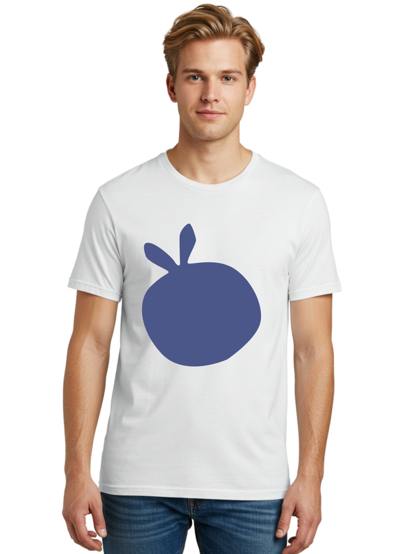 Blue-Apple Men'S Graphic Tee, 100% Cotton, Comfortable Casual Summer Wear, Machine Washable, Blue Apple, Simple Design, Minimalist Art, Blue Fruit, Digital Illustration, Apple Silhouette, Graphic Icon Aab604 18