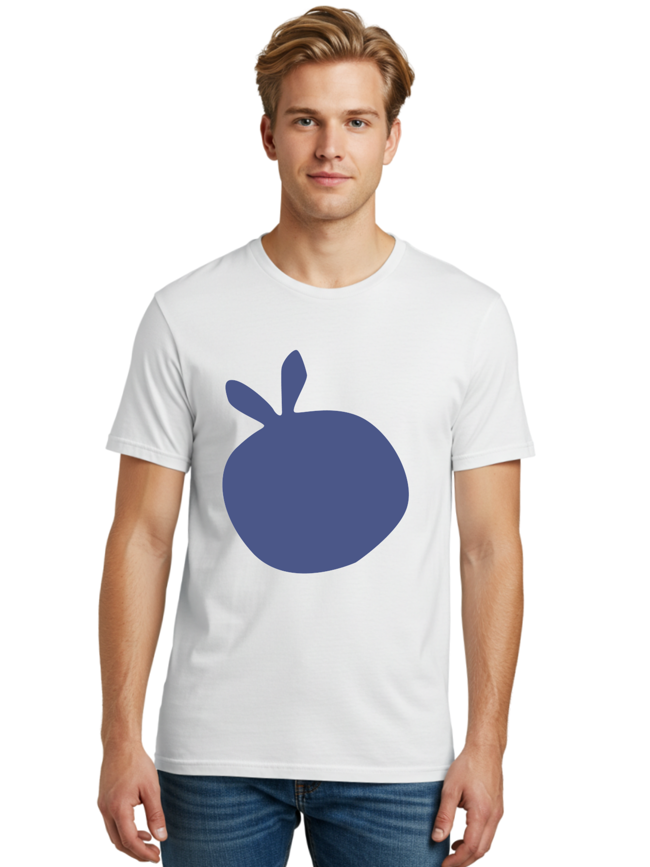 Blue-Apple Men'S Graphic Tee, 100% Cotton, Comfortable Casual Summer Wear, Machine Washable, Blue Apple, Simple Design, Minimalist Art, Blue Fruit, Digital Illustration, Apple Silhouette, Graphic Icon Aab604 24