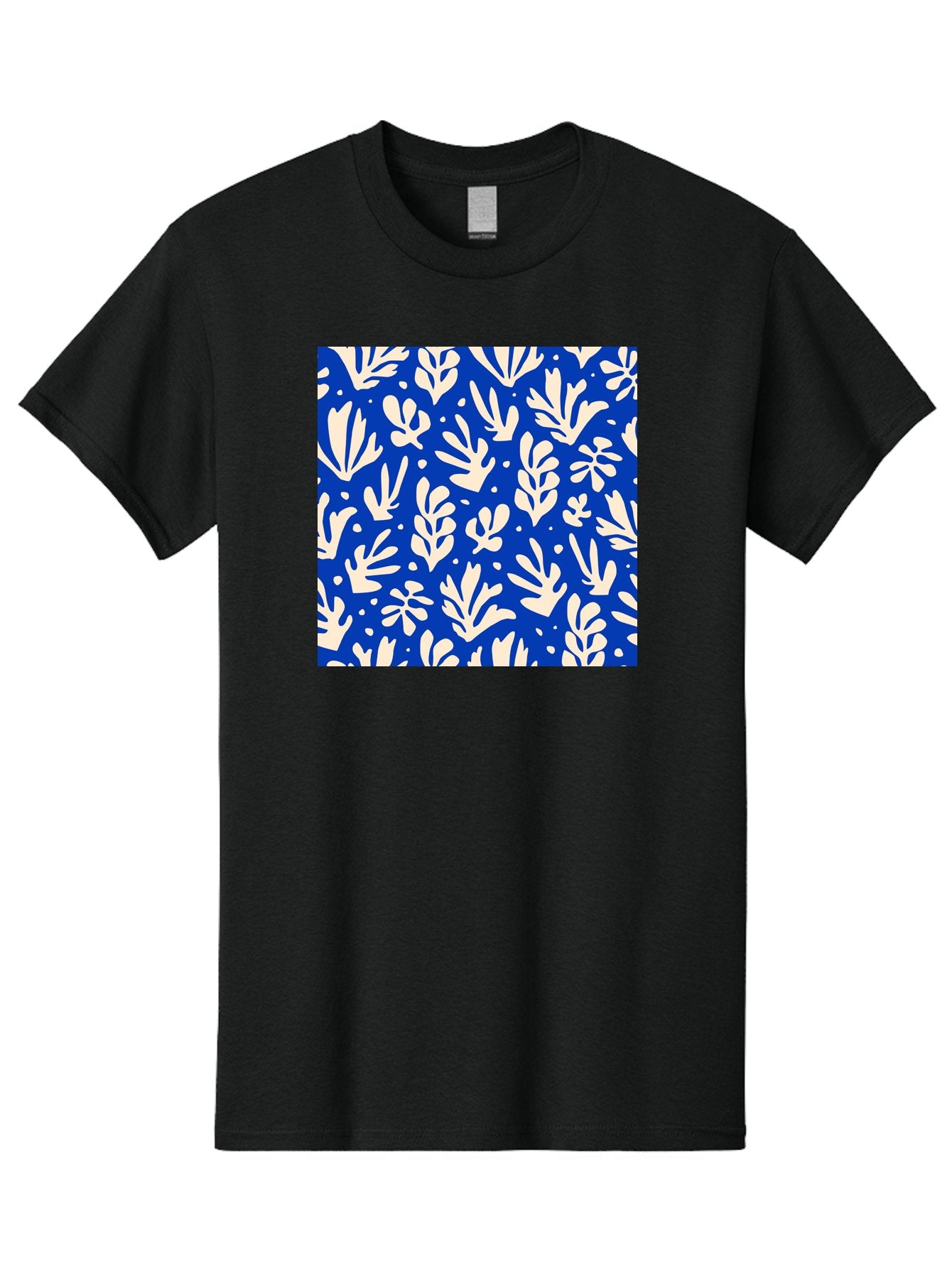 Blue-Floral-Pattern Men'S Graphic Tee, 100% Cotton, Comfortable Casual Summer Wear, Machine Washable, Floral Pattern, Leaf Design, Botanical Elements, Blue Background, Cream-Colored Flowers, Abstract Foliage, Repeating Design, Aab605 12