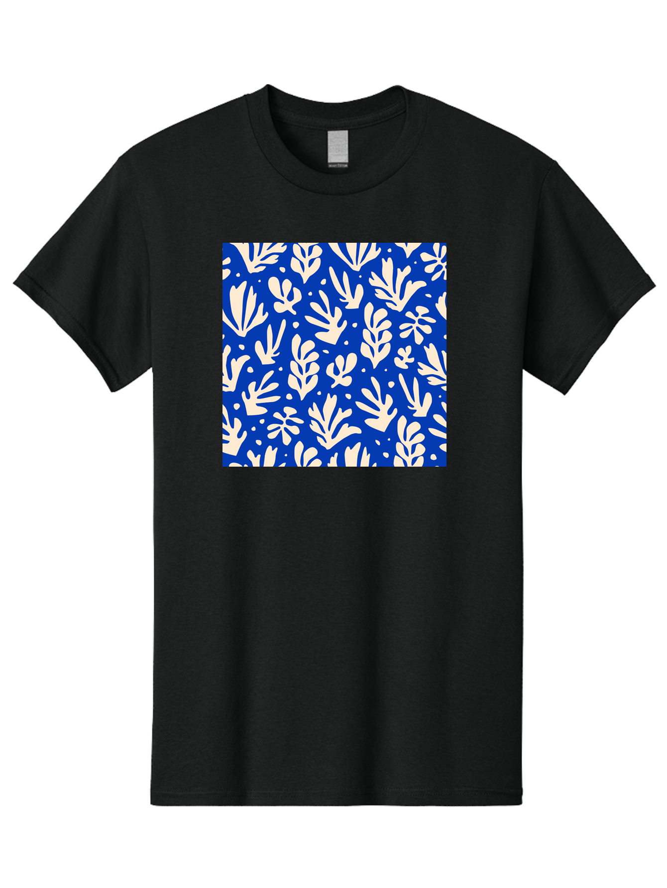 Blue-Floral-Pattern Men'S Graphic Tee, 100% Cotton, Comfortable Casual Summer Wear, Machine Washable, Floral Pattern, Leaf Design, Botanical Elements, Blue Background, Cream-Colored Flowers, Abstract Foliage, Repeating Design, Aab605 5