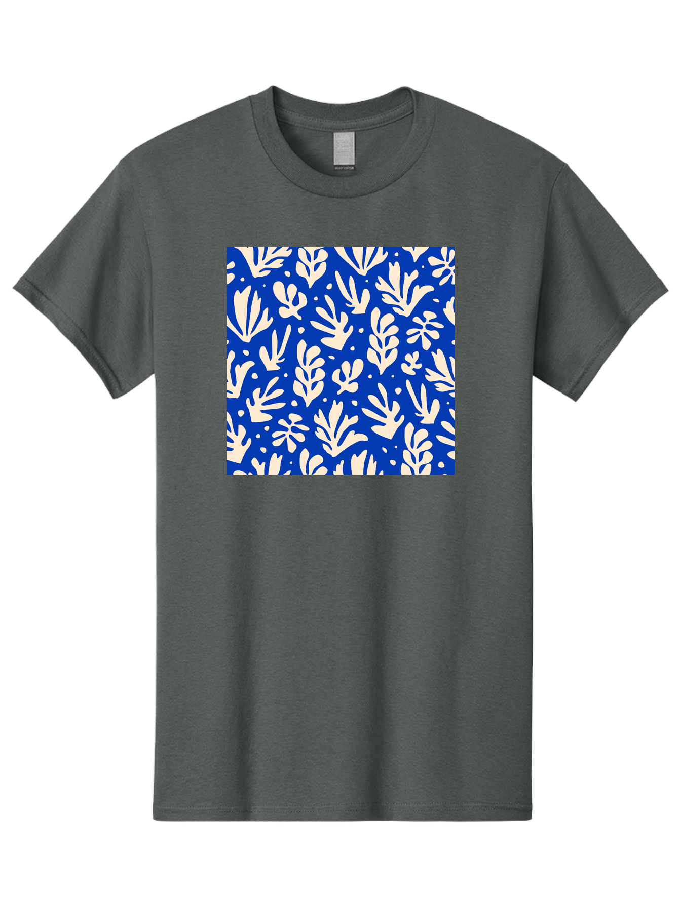Blue-Floral-Pattern Men'S Graphic Tee, 100% Cotton, Comfortable Casual Summer Wear, Machine Washable, Floral Pattern, Leaf Design, Botanical Elements, Blue Background, Cream-Colored Flowers, Abstract Foliage, Repeating Design, Aab605 23