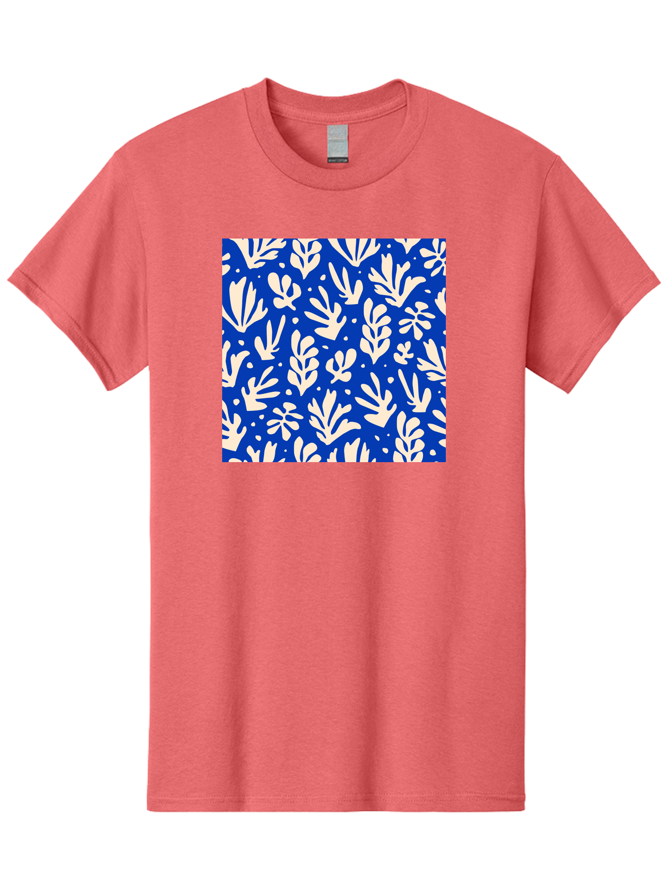 Blue-Floral-Pattern Men'S Graphic Tee, 100% Cotton, Comfortable Casual Summer Wear, Machine Washable, Floral Pattern, Leaf Design, Botanical Elements, Blue Background, Cream-Colored Flowers, Abstract Foliage, Repeating Design, Aab605 13