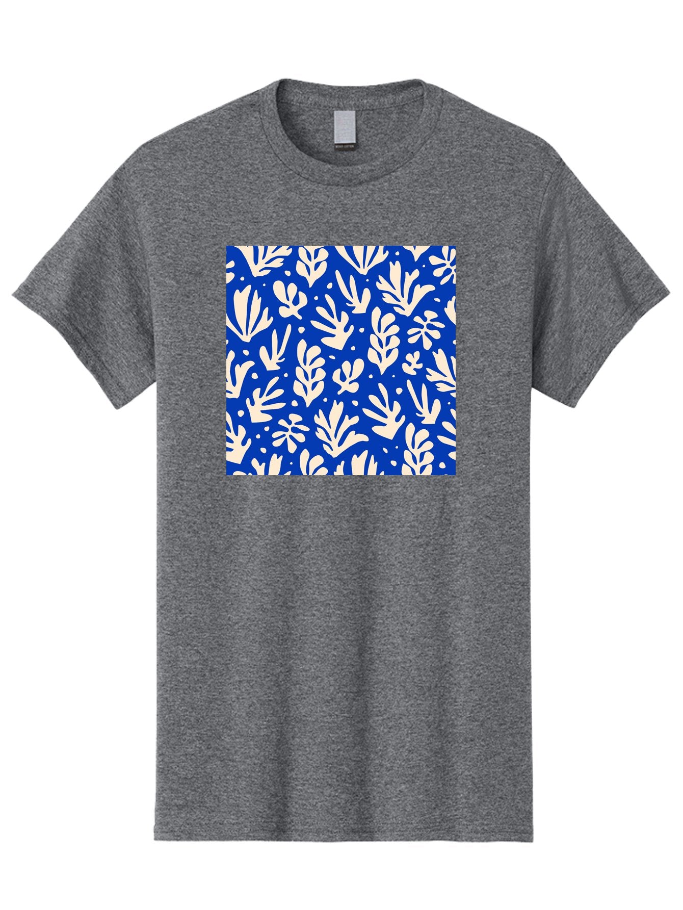 Blue-Floral-Pattern Men'S Graphic Tee, 100% Cotton, Comfortable Casual Summer Wear, Machine Washable, Floral Pattern, Leaf Design, Botanical Elements, Blue Background, Cream-Colored Flowers, Abstract Foliage, Repeating Design, Aab605