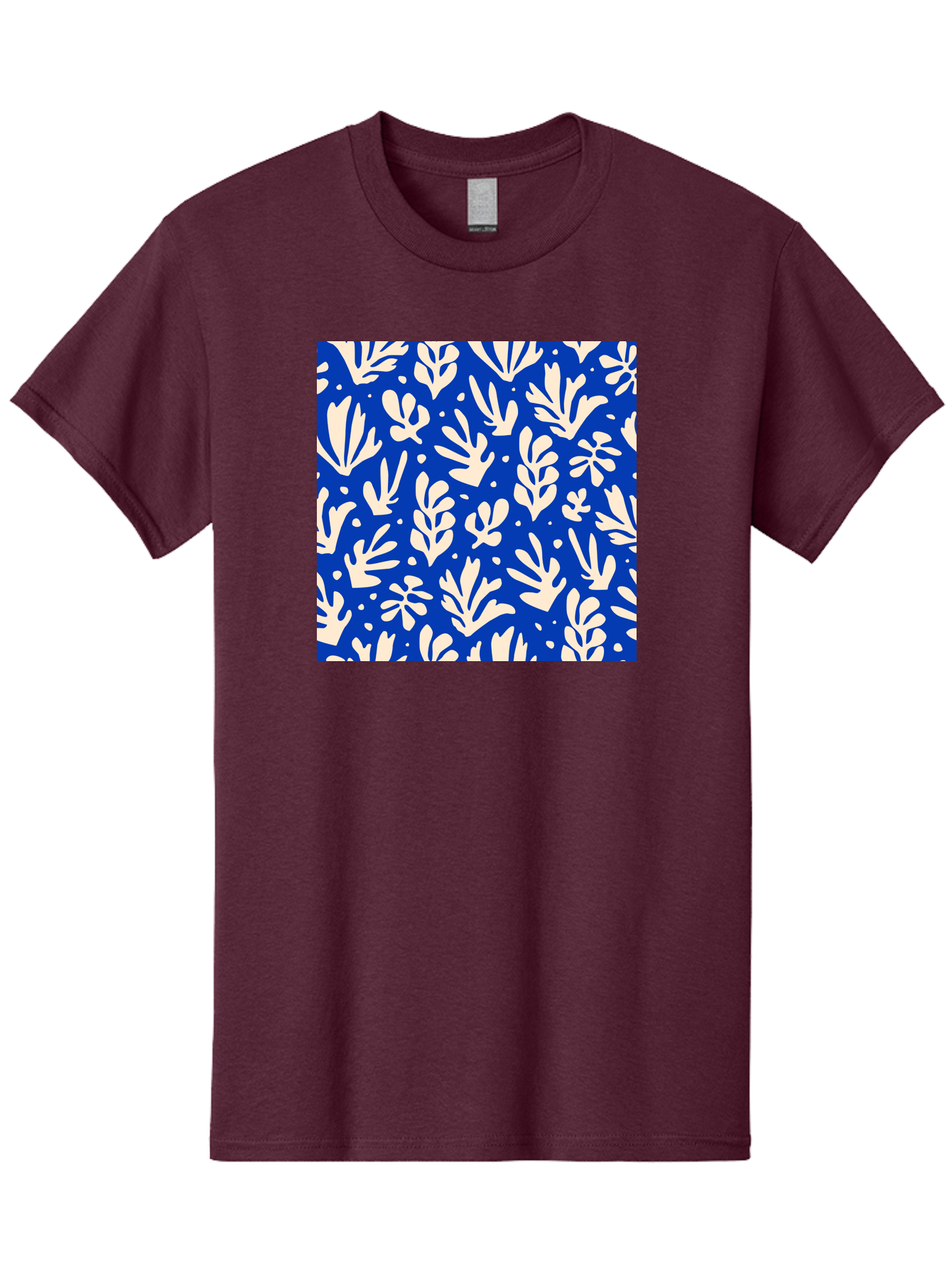 Blue-Floral-Pattern Men'S Graphic Tee, 100% Cotton, Comfortable Casual Summer Wear, Machine Washable, Floral Pattern, Leaf Design, Botanical Elements, Blue Background, Cream-Colored Flowers, Abstract Foliage, Repeating Design, Aab605 21