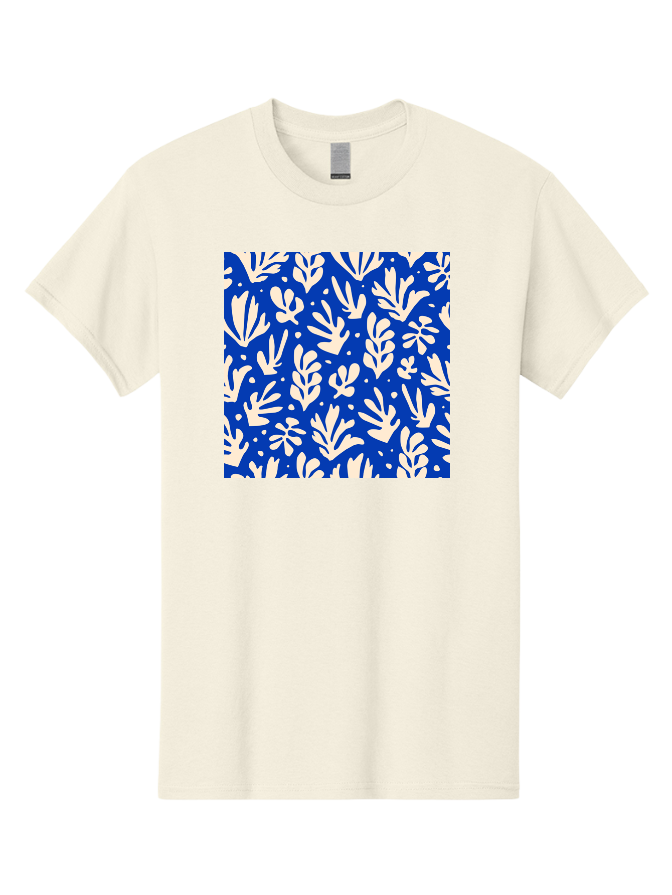 Blue-Floral-Pattern Men'S Graphic Tee, 100% Cotton, Comfortable Casual Summer Wear, Machine Washable, Floral Pattern, Leaf Design, Botanical Elements, Blue Background, Cream-Colored Flowers, Abstract Foliage, Repeating Design, Aab605 25