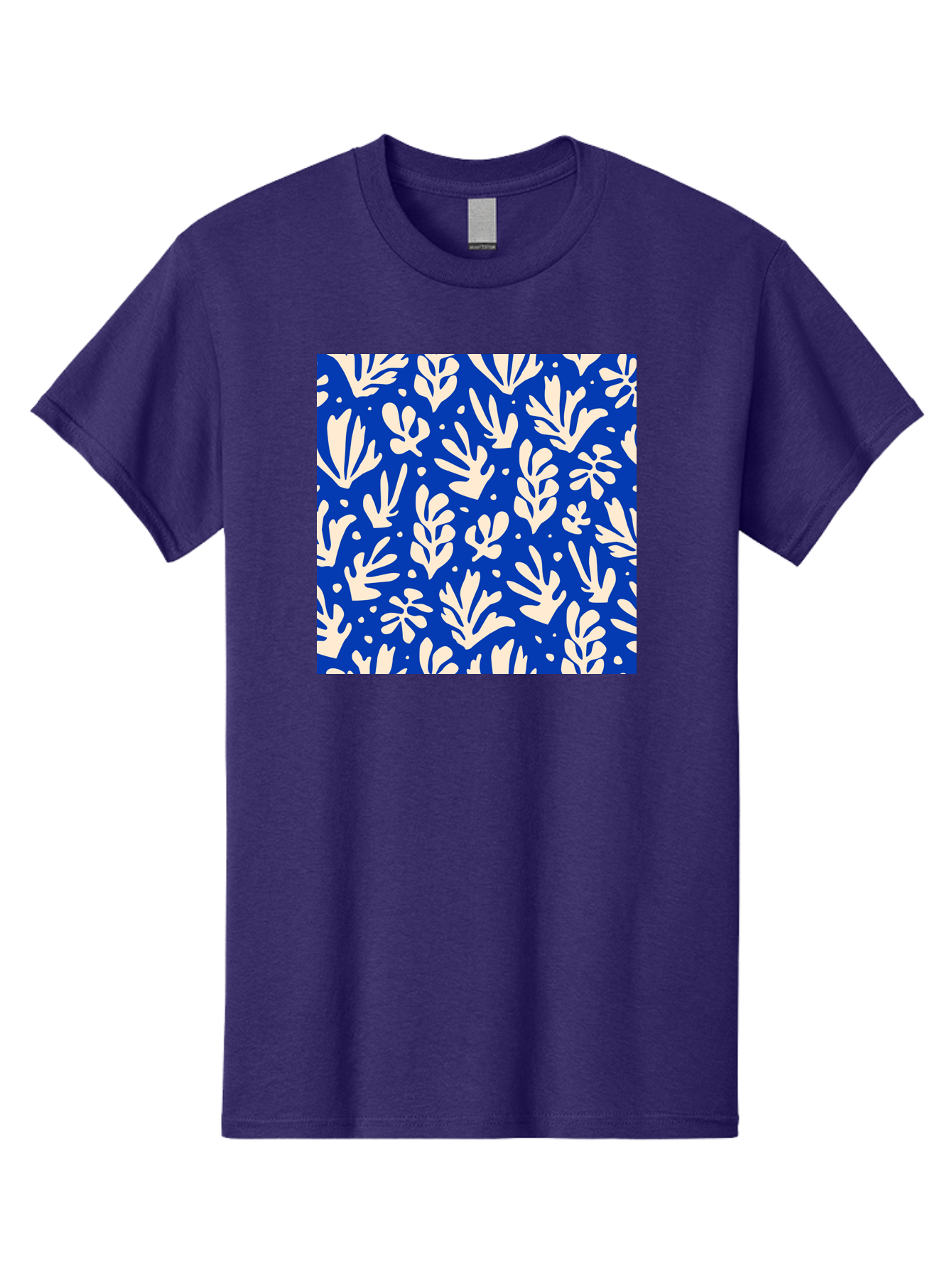 Blue-Floral-Pattern Men'S Graphic Tee, 100% Cotton, Comfortable Casual Summer Wear, Machine Washable, Floral Pattern, Leaf Design, Botanical Elements, Blue Background, Cream-Colored Flowers, Abstract Foliage, Repeating Design, Aab605 9