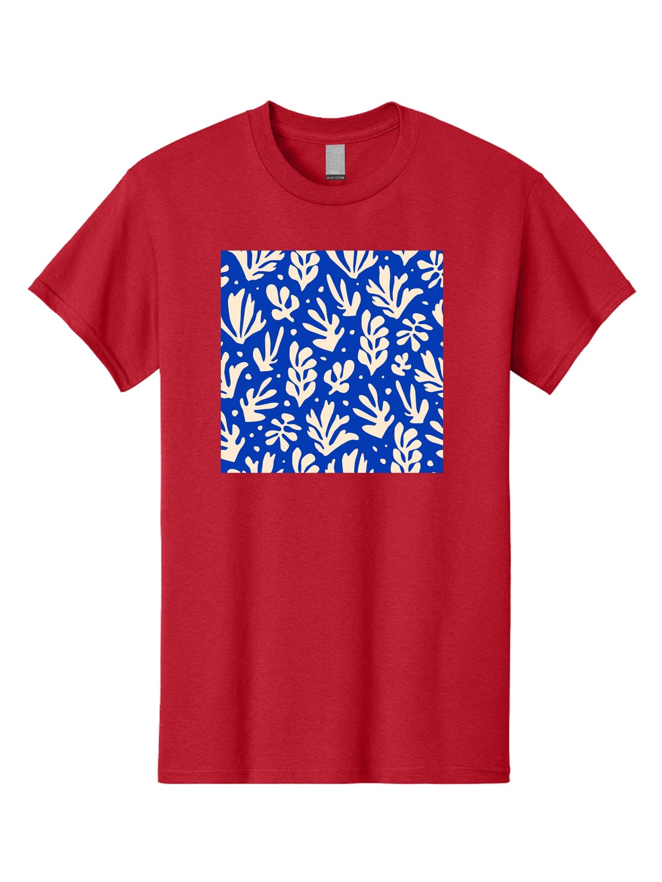 Blue-Floral-Pattern Men'S Graphic Tee, 100% Cotton, Comfortable Casual Summer Wear, Machine Washable, Floral Pattern, Leaf Design, Botanical Elements, Blue Background, Cream-Colored Flowers, Abstract Foliage, Repeating Design, Aab605 3