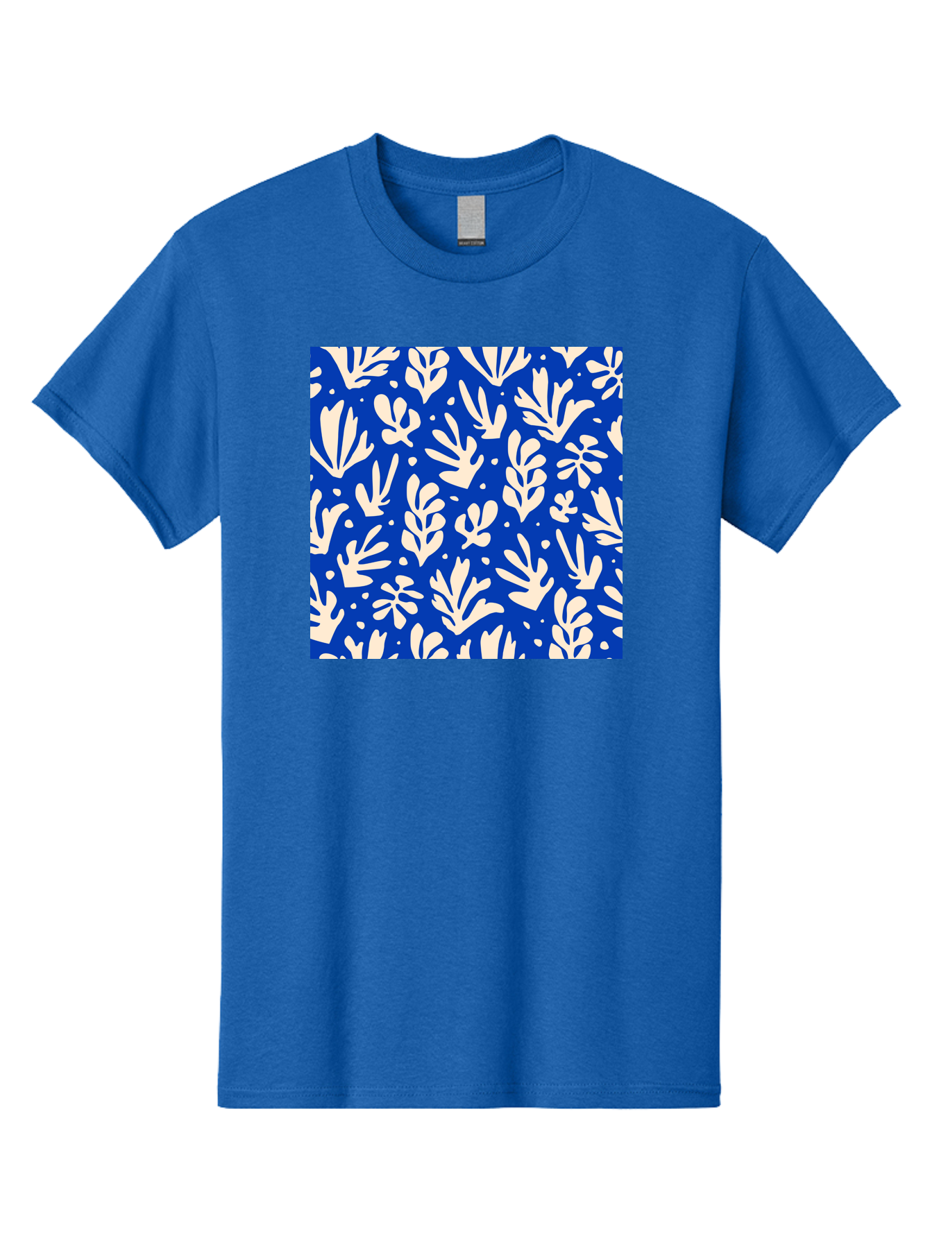 Blue-Floral-Pattern Men'S Graphic Tee, 100% Cotton, Comfortable Casual Summer Wear, Machine Washable, Floral Pattern, Leaf Design, Botanical Elements, Blue Background, Cream-Colored Flowers, Abstract Foliage, Repeating Design, Aab605 11