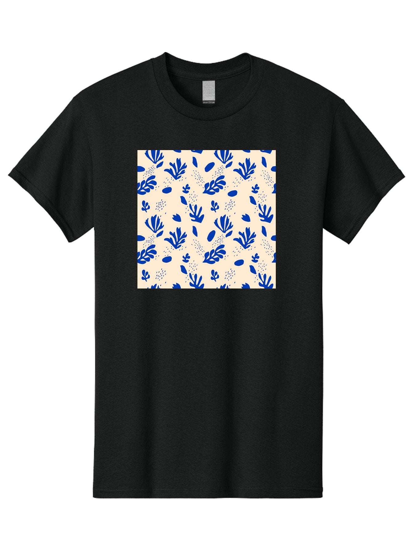Blue-Florals Men'S Graphic Tee, 100% Cotton, Comfortable Casual Summer Wear, Machine Washable, Blue Flowers, Floral Pattern, Abstract Design, Minimalist Style, Botanical Elements, Decorative Motifs, Cream Background, Hand Drawn, Aab606 8