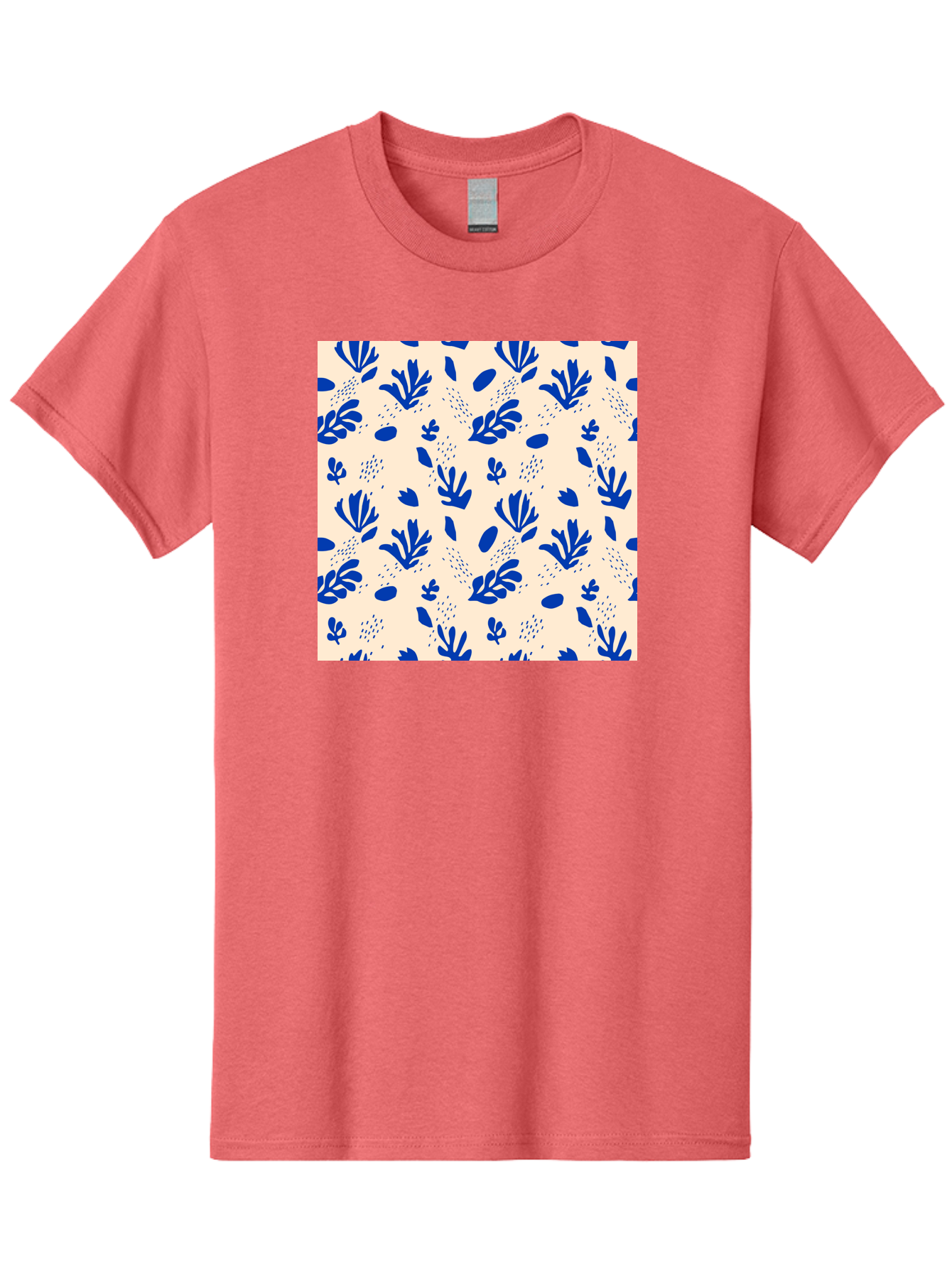 Blue-Florals Men'S Graphic Tee, 100% Cotton, Comfortable Casual Summer Wear, Machine Washable, Blue Flowers, Floral Pattern, Abstract Design, Minimalist Style, Botanical Elements, Decorative Motifs, Cream Background, Hand Drawn, Aab606 3
