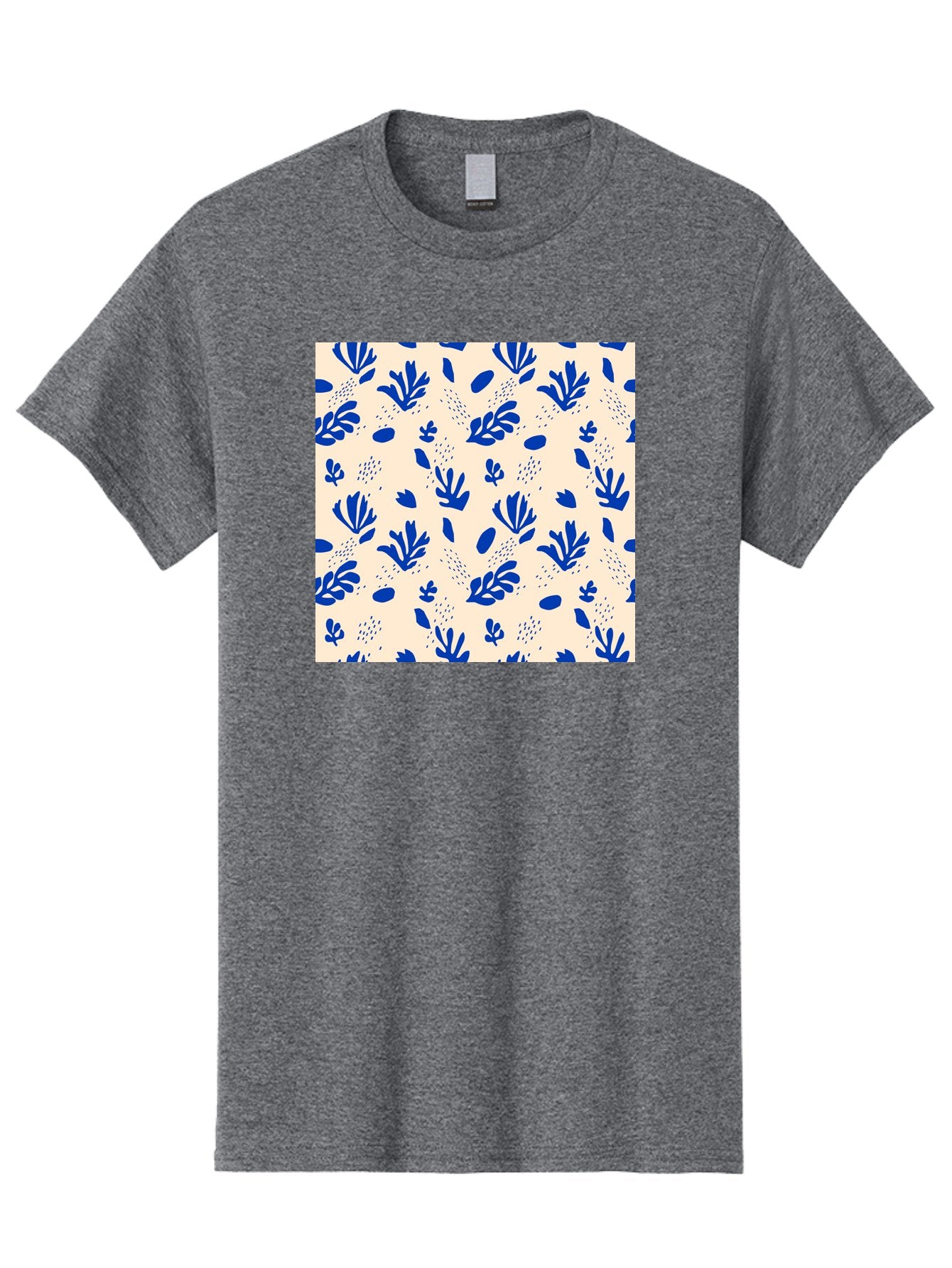 Blue-Florals Men'S Graphic Tee, 100% Cotton, Comfortable Casual Summer Wear, Machine Washable, Blue Flowers, Floral Pattern, Abstract Design, Minimalist Style, Botanical Elements, Decorative Motifs, Cream Background, Hand Drawn, Aab606 15