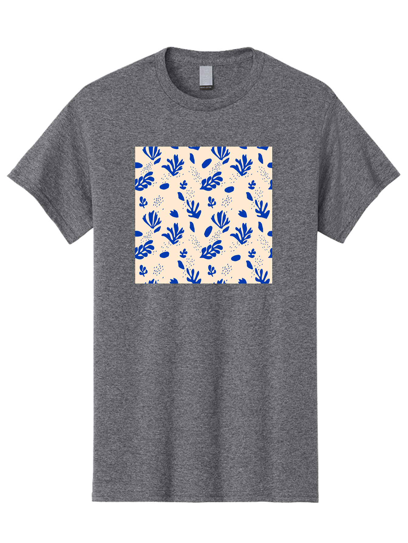 Blue-Florals Men'S Graphic Tee, 100% Cotton, Comfortable Casual Summer Wear, Machine Washable, Blue Flowers, Floral Pattern, Abstract Design, Minimalist Style, Botanical Elements, Decorative Motifs, Cream Background, Hand Drawn, Aab606