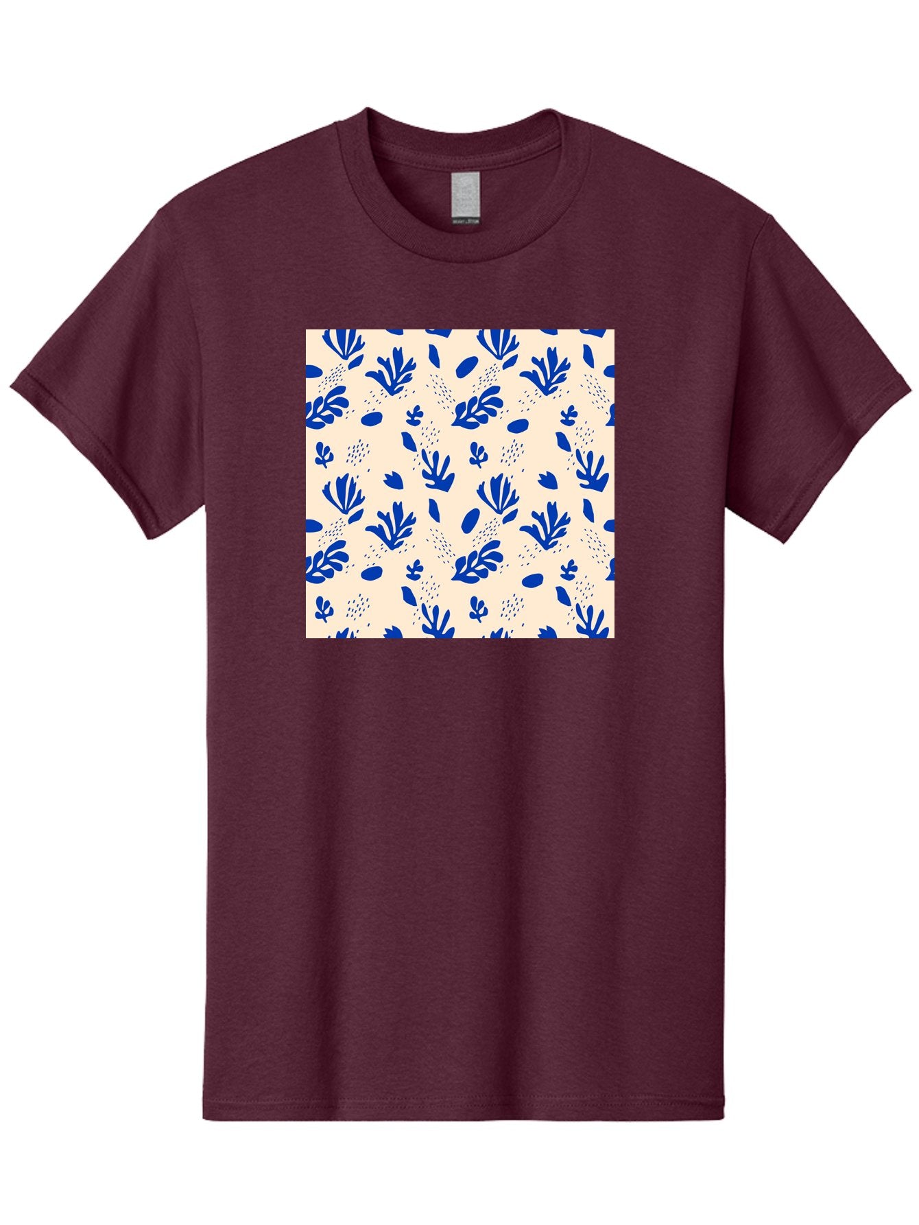 Blue-Florals Men'S Graphic Tee, 100% Cotton, Comfortable Casual Summer Wear, Machine Washable, Blue Flowers, Floral Pattern, Abstract Design, Minimalist Style, Botanical Elements, Decorative Motifs, Cream Background, Hand Drawn, Aab606 13