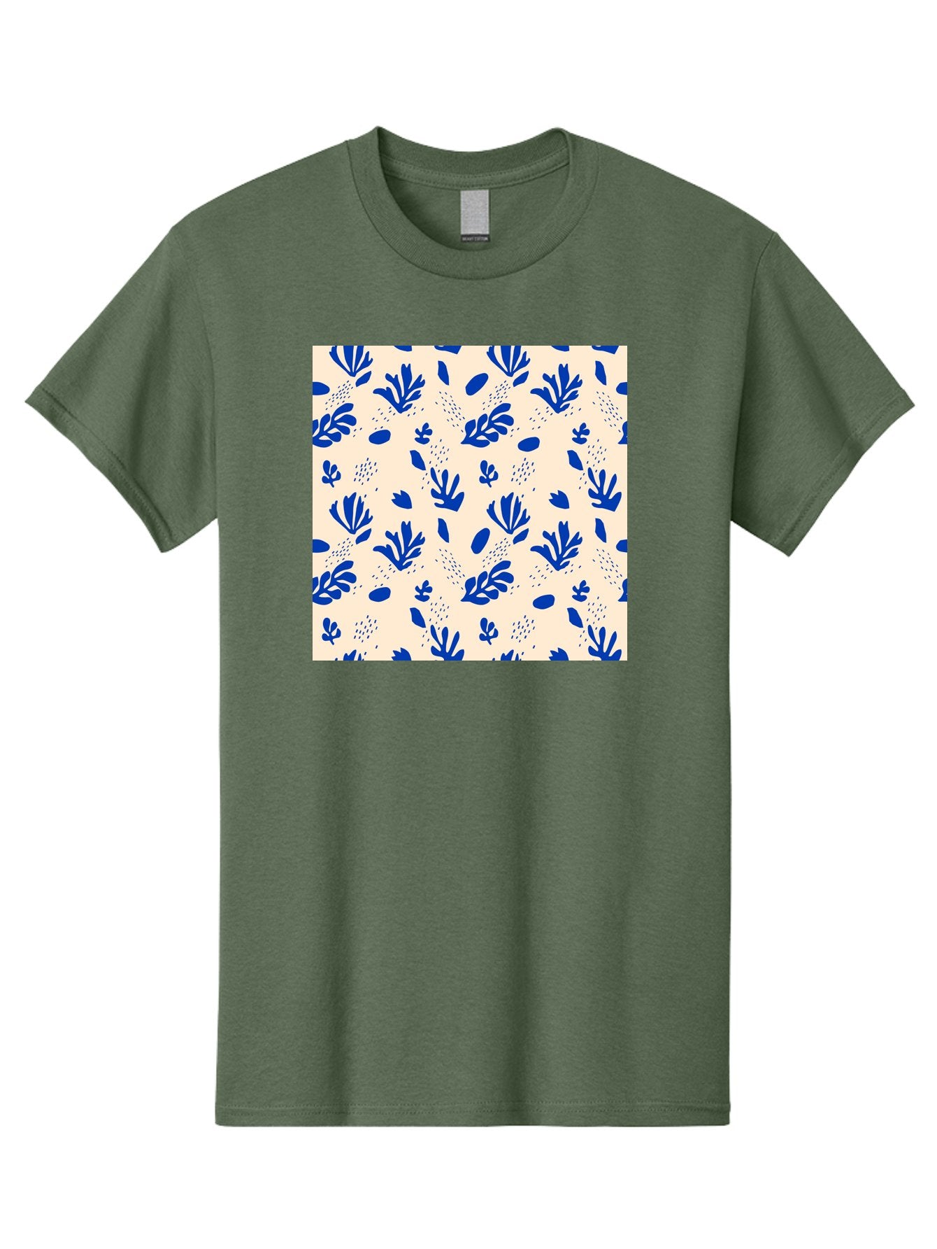 Blue-Florals Men'S Graphic Tee, 100% Cotton, Comfortable Casual Summer Wear, Machine Washable, Blue Flowers, Floral Pattern, Abstract Design, Minimalist Style, Botanical Elements, Decorative Motifs, Cream Background, Hand Drawn, Aab606 9