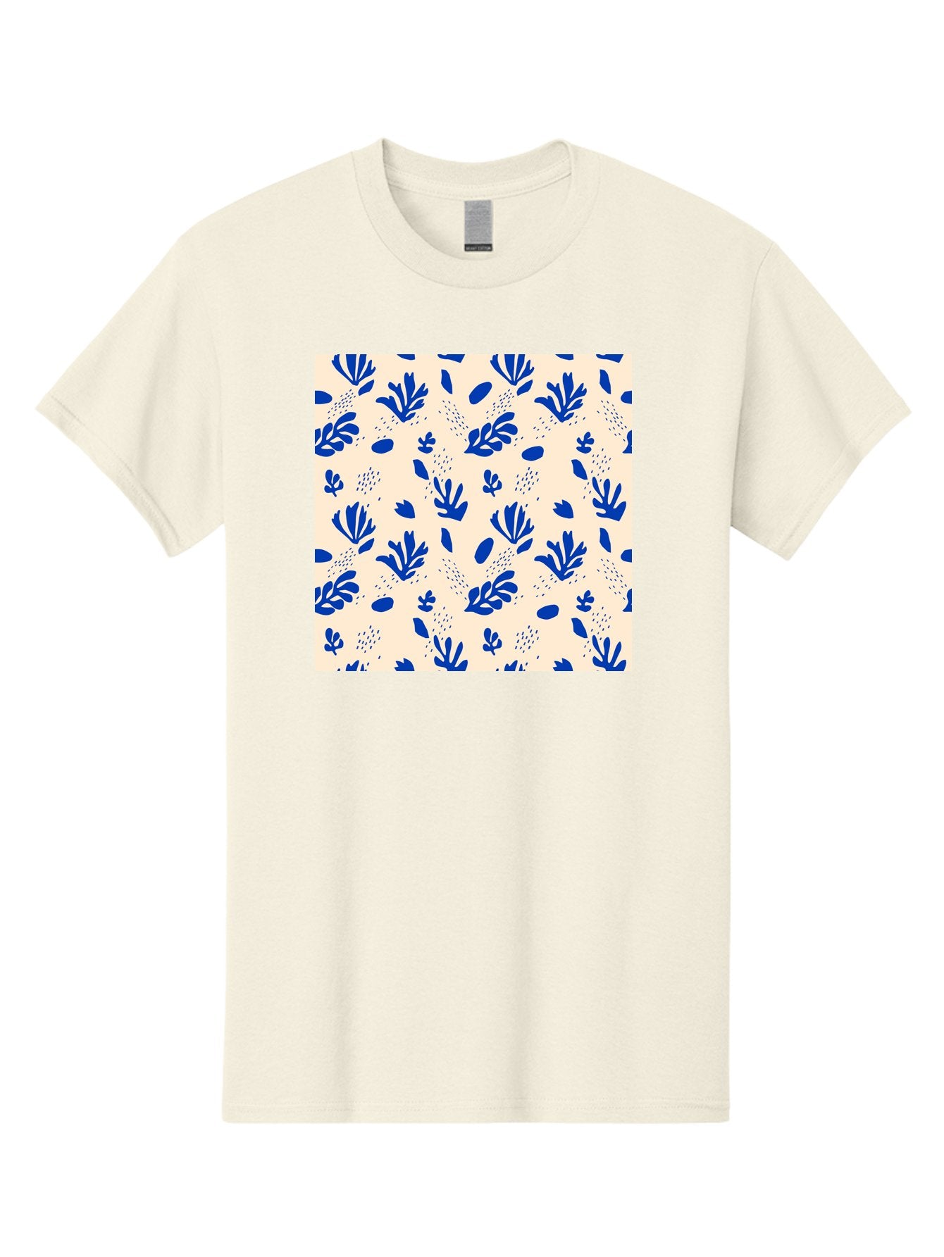 Blue-Florals Men'S Graphic Tee, 100% Cotton, Comfortable Casual Summer Wear, Machine Washable, Blue Flowers, Floral Pattern, Abstract Design, Minimalist Style, Botanical Elements, Decorative Motifs, Cream Background, Hand Drawn, Aab606 4