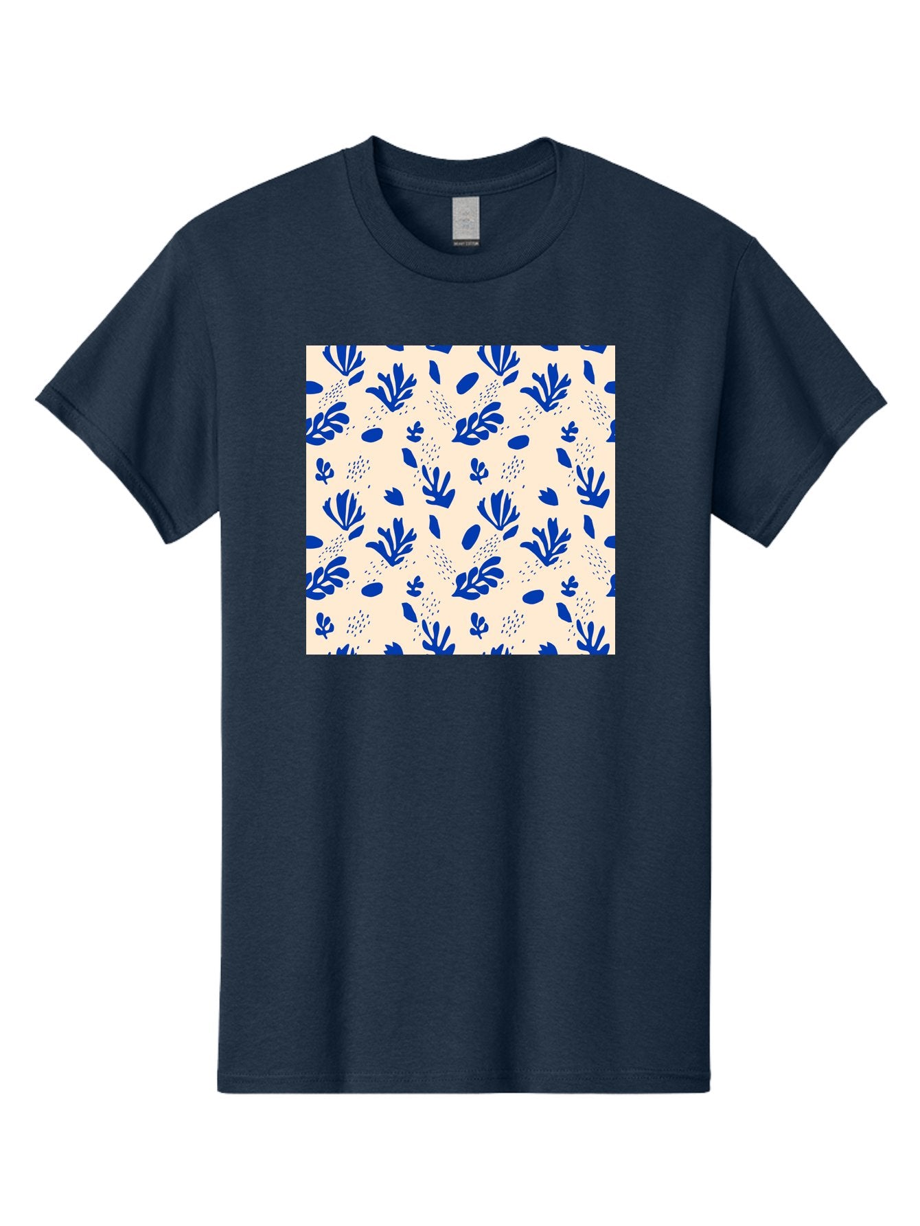 Blue-Florals Men'S Graphic Tee, 100% Cotton, Comfortable Casual Summer Wear, Machine Washable, Blue Flowers, Floral Pattern, Abstract Design, Minimalist Style, Botanical Elements, Decorative Motifs, Cream Background, Hand Drawn, Aab606 11